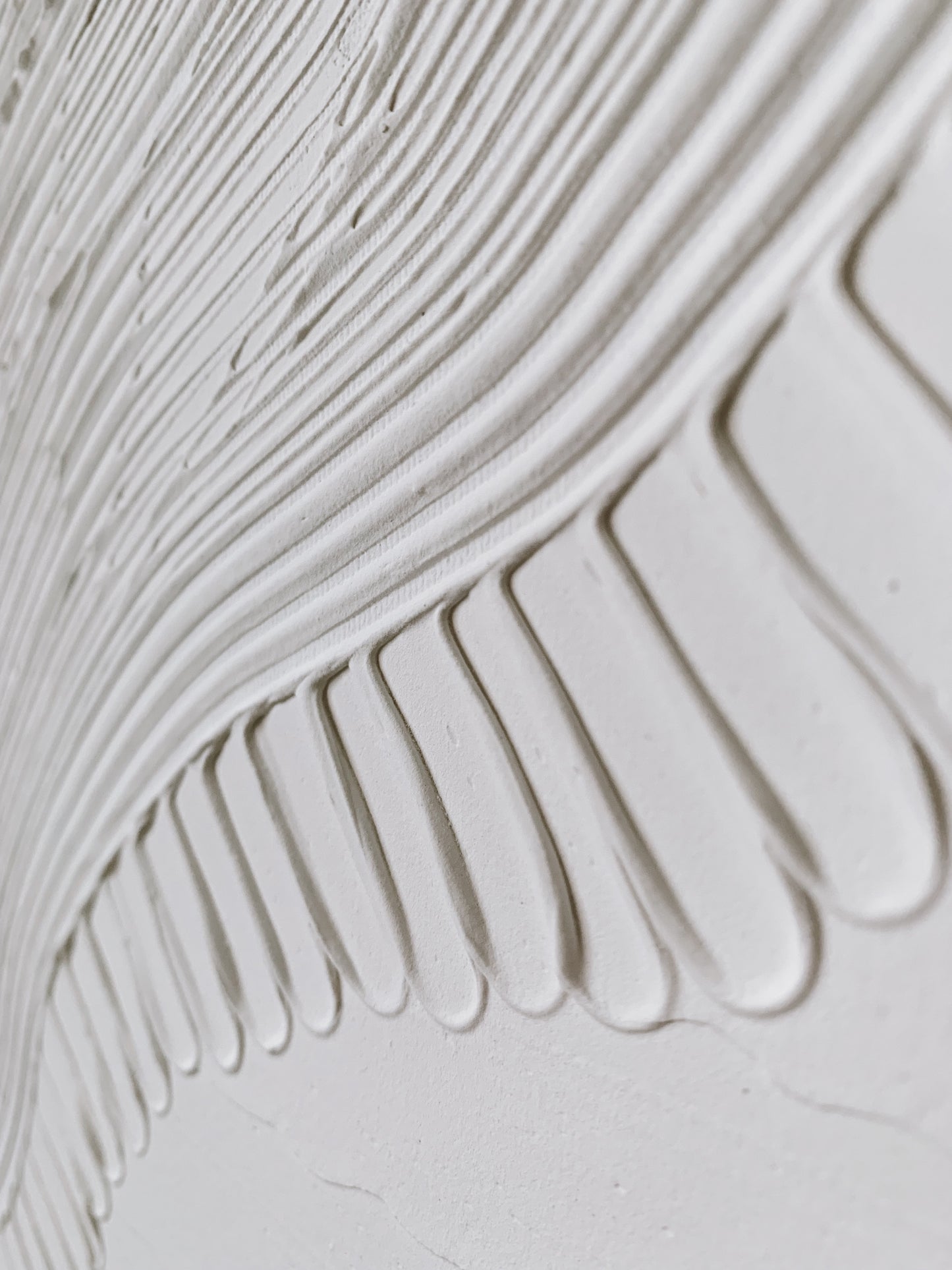 White monochrome wall art with organic form design"