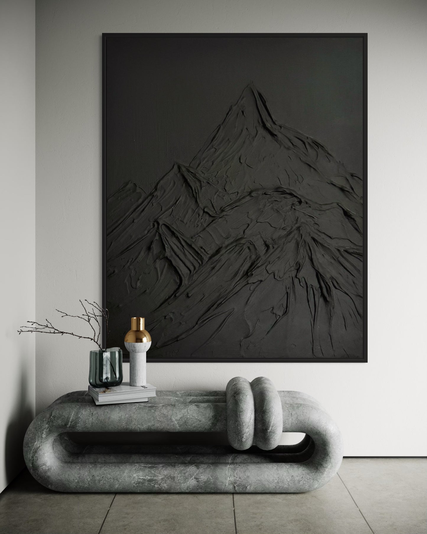 Black textured wall art
Abstract mountain design canvas
Modern 3D monochrome artwork
Minimalist black wall decor
Handcrafted mountain motif art
Large black canvas for living room
Contemporary textured landscape art
Industrial style wall art piece
Unique modern mountain artwork
Bold minimalist black decor