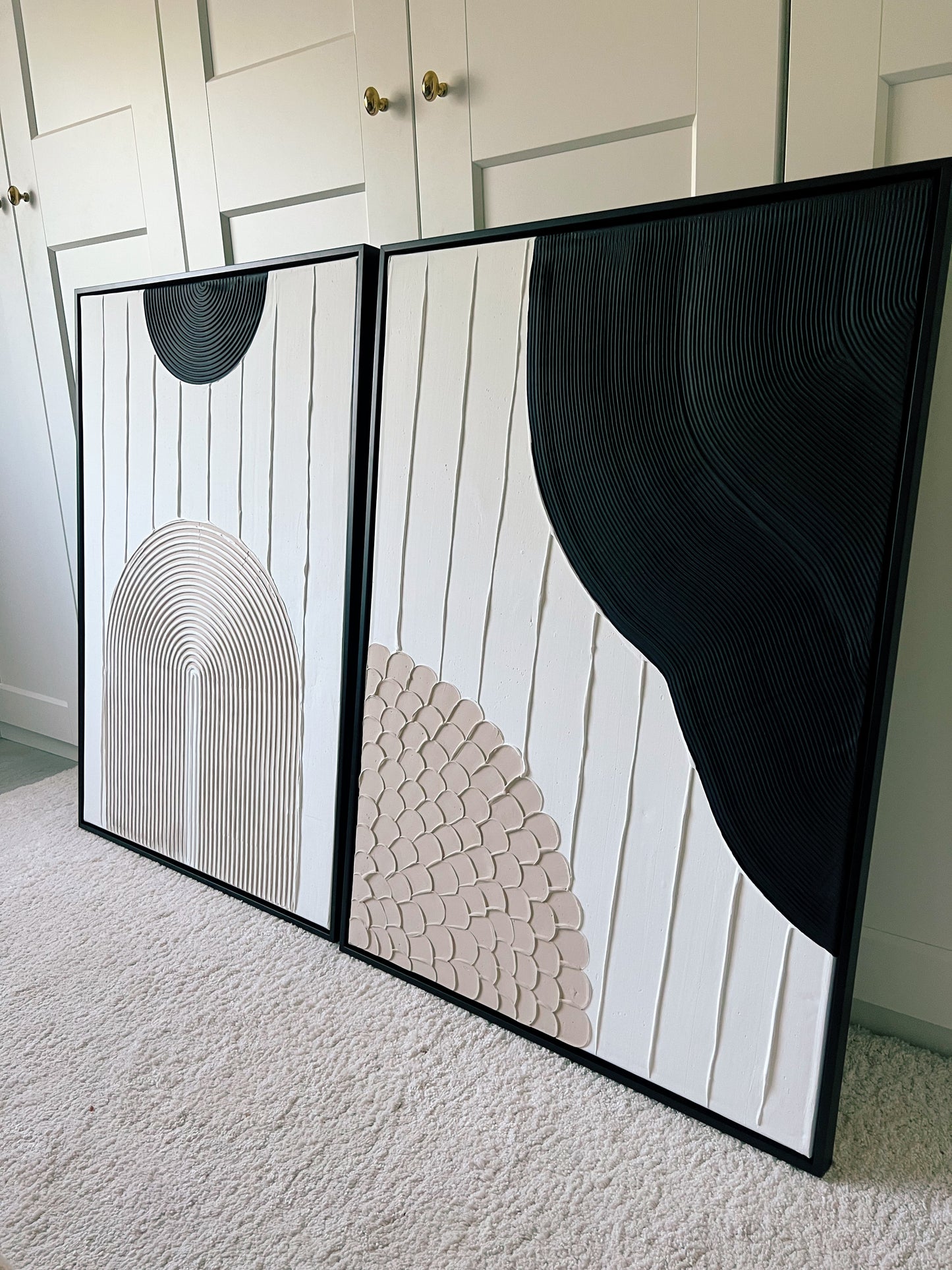 Japandi-style wall art duo with layered arch patterns