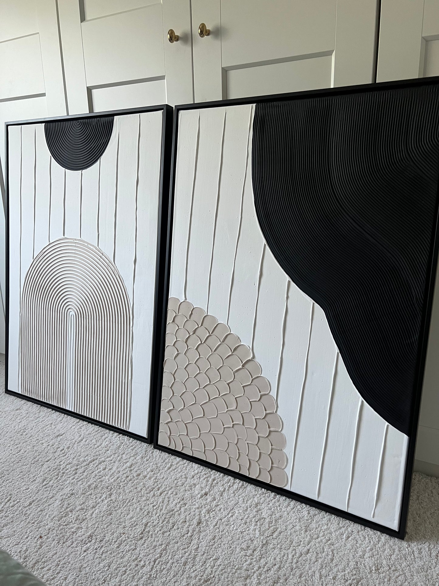 Black and beige abstract arch wall decor set