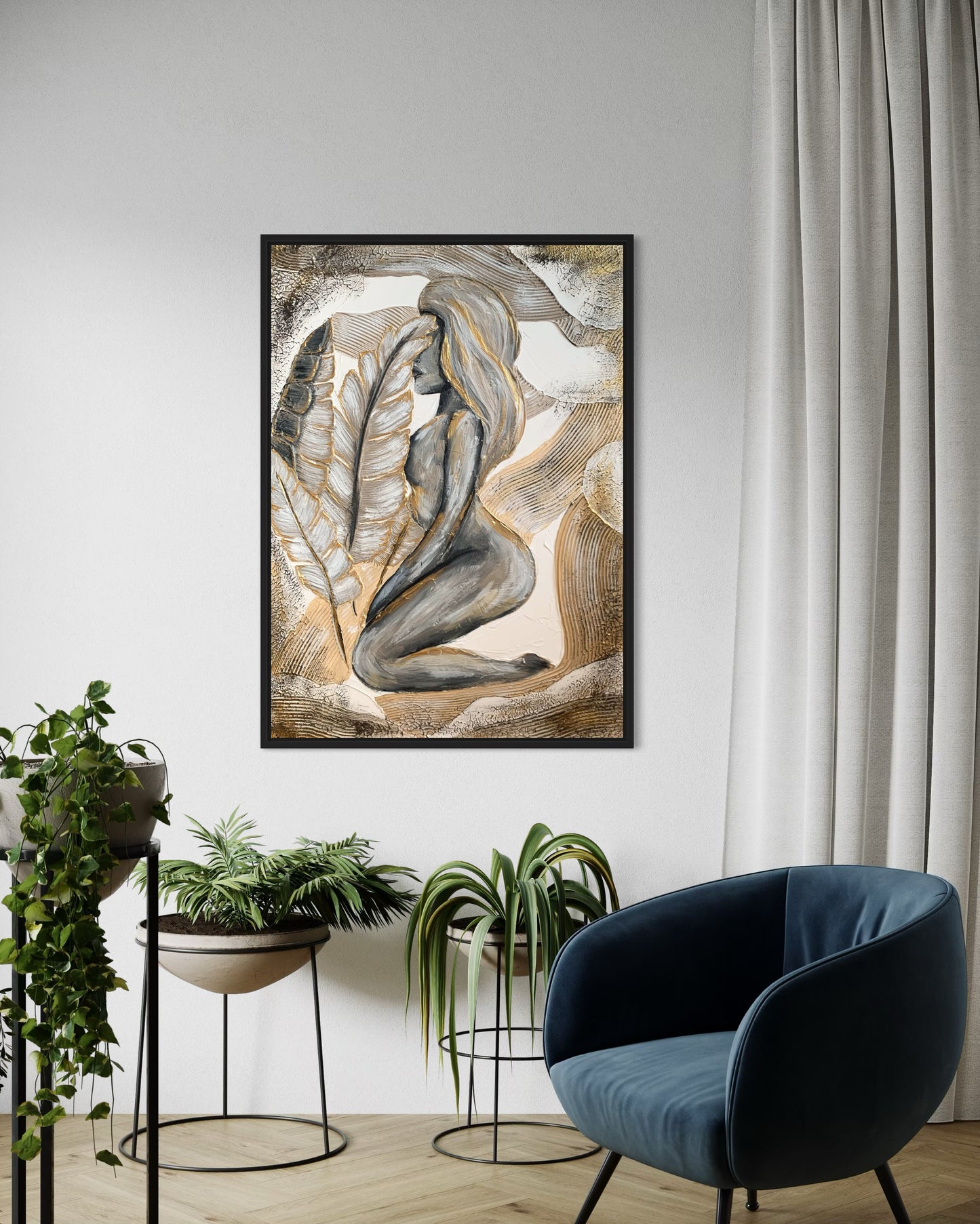 Ready-to-ship 50x70 textured artwork with optional frame