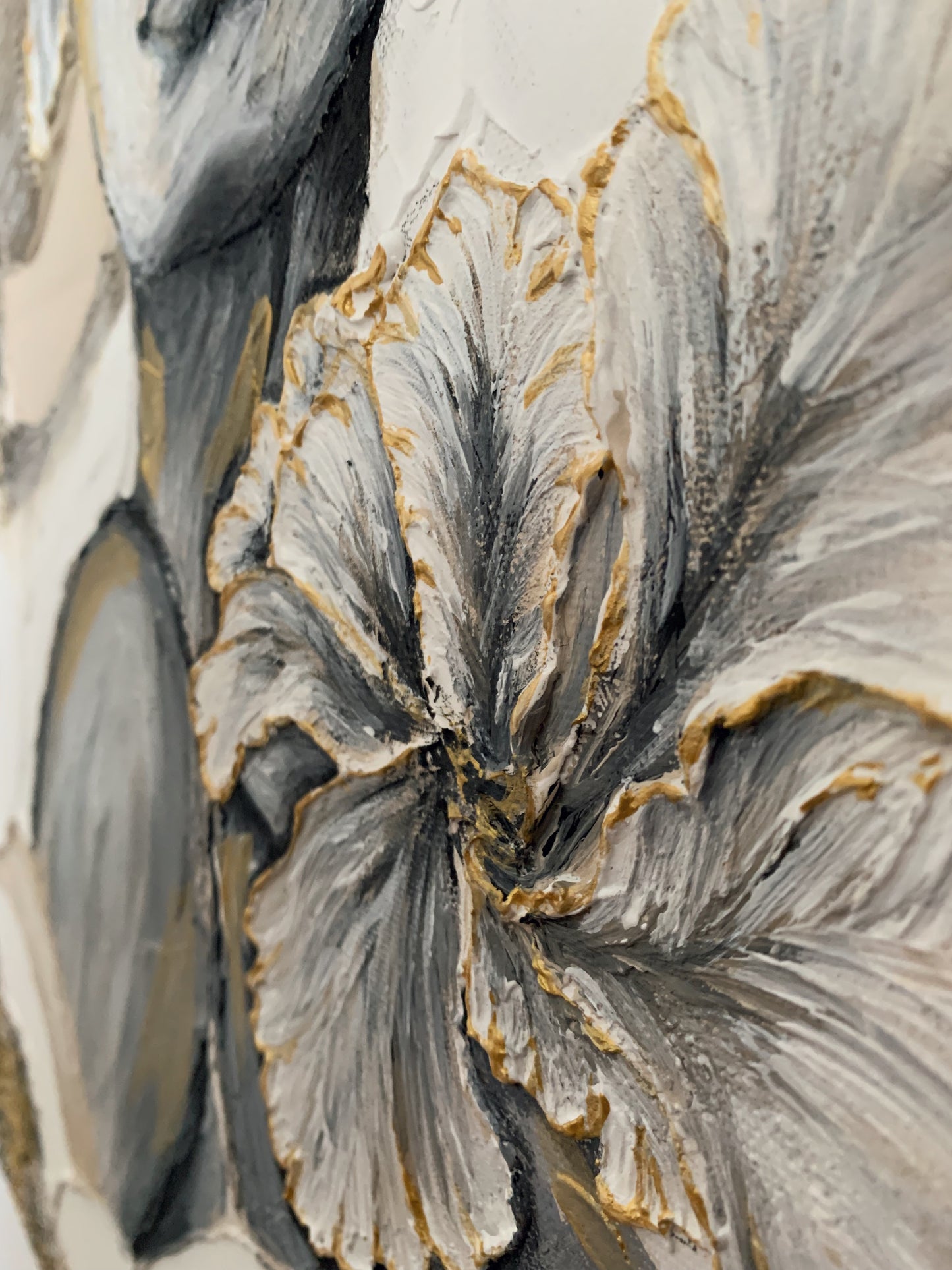 Abstract female figure canvas with sculptural 3D texture and gold