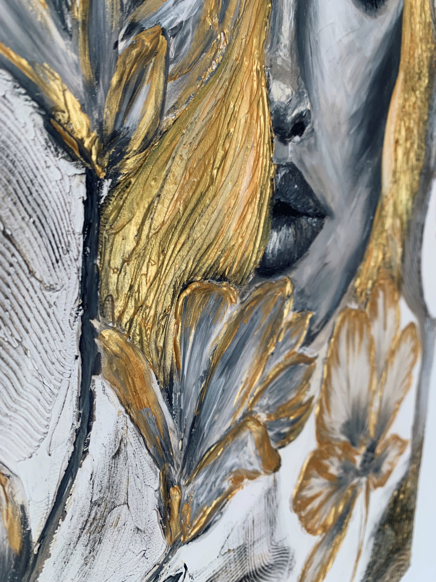Unique female-inspired canvas art in neutral tones and gold highlights
