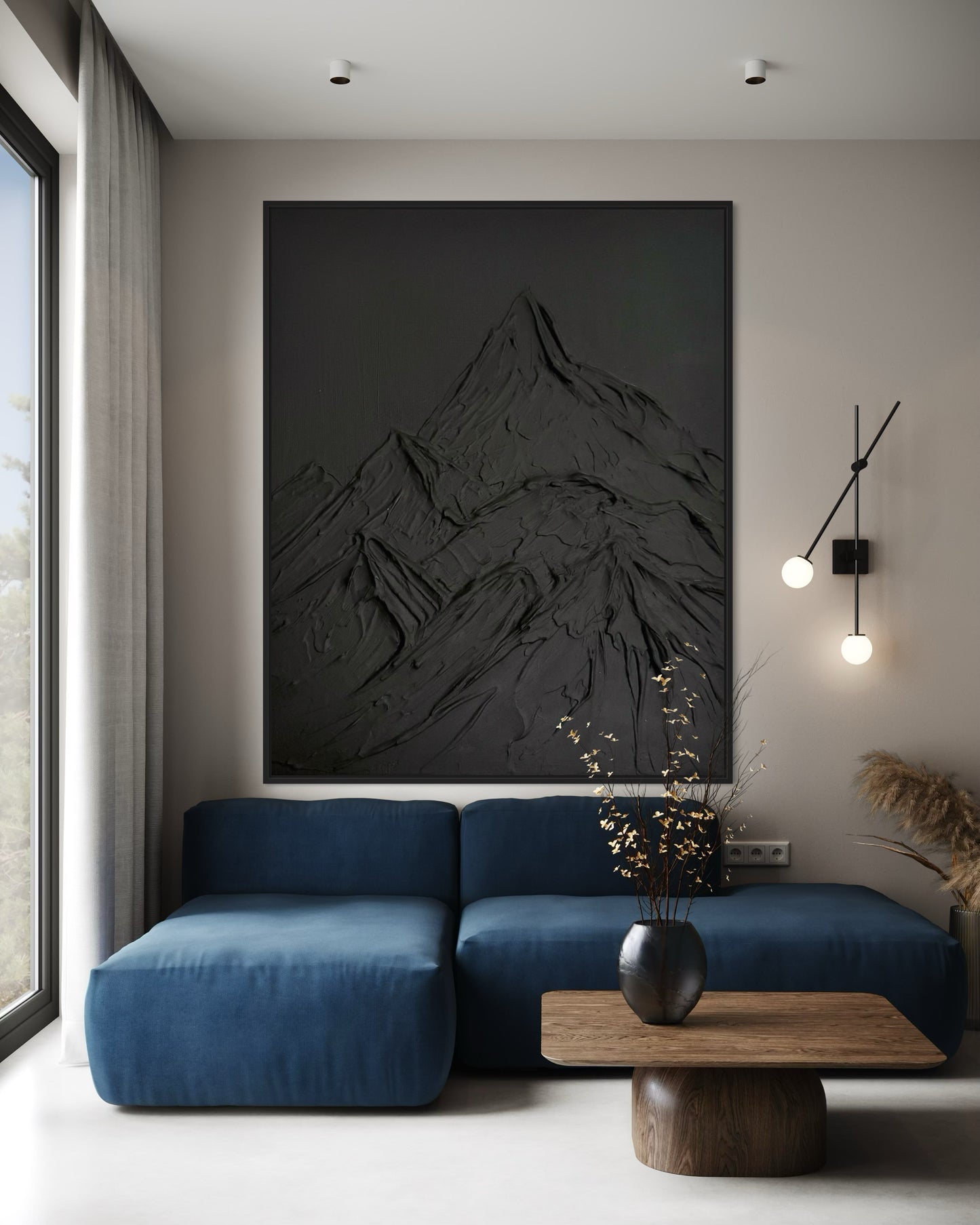 Black textured wall art
Abstract mountain design canvas
Modern 3D monochrome artwork
Minimalist black wall decor
Handcrafted mountain motif art
Large black canvas for living room
Contemporary textured landscape art
Industrial style wall art piece
Unique modern mountain artwork
Bold minimalist black decor