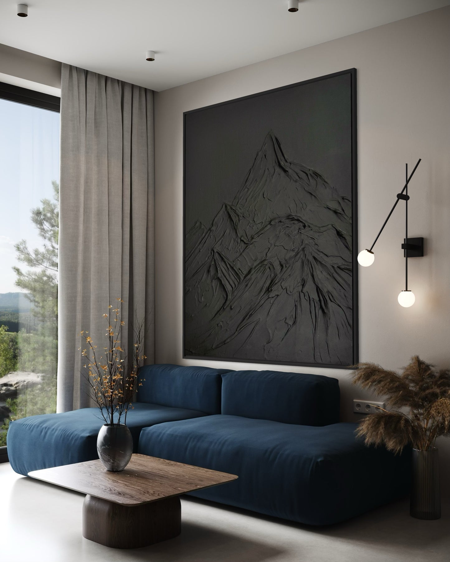 Black textured wall art
Abstract mountain design canvas
Modern 3D monochrome artwork
Minimalist black wall decor
Handcrafted mountain motif art
Large black canvas for living room
Contemporary textured landscape art
Industrial style wall art piece
Unique modern mountain artwork
Bold minimalist black decor