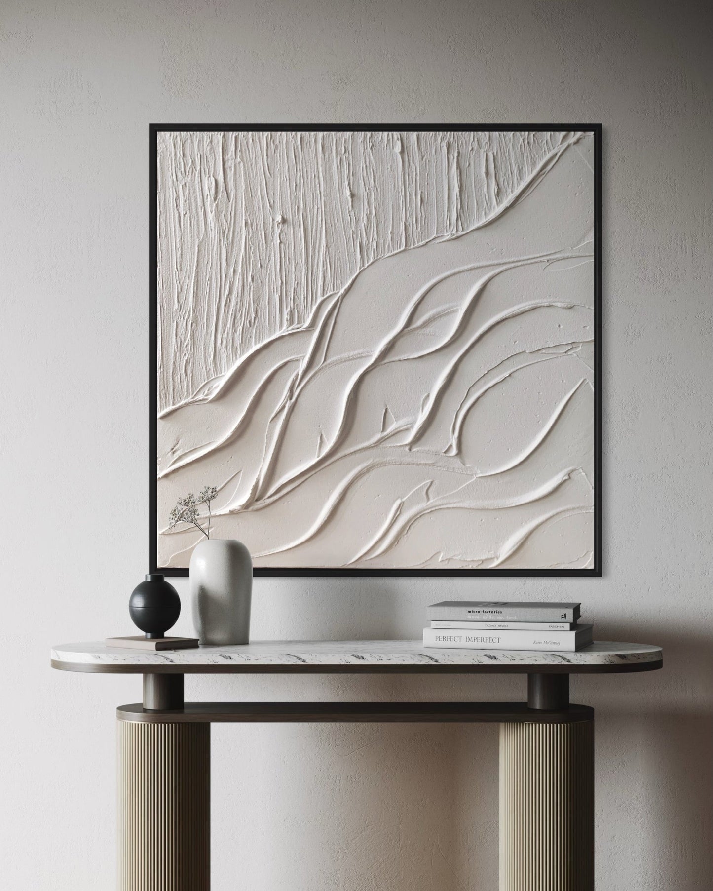 AVALANCHE white textured wall art with wave-inspired design