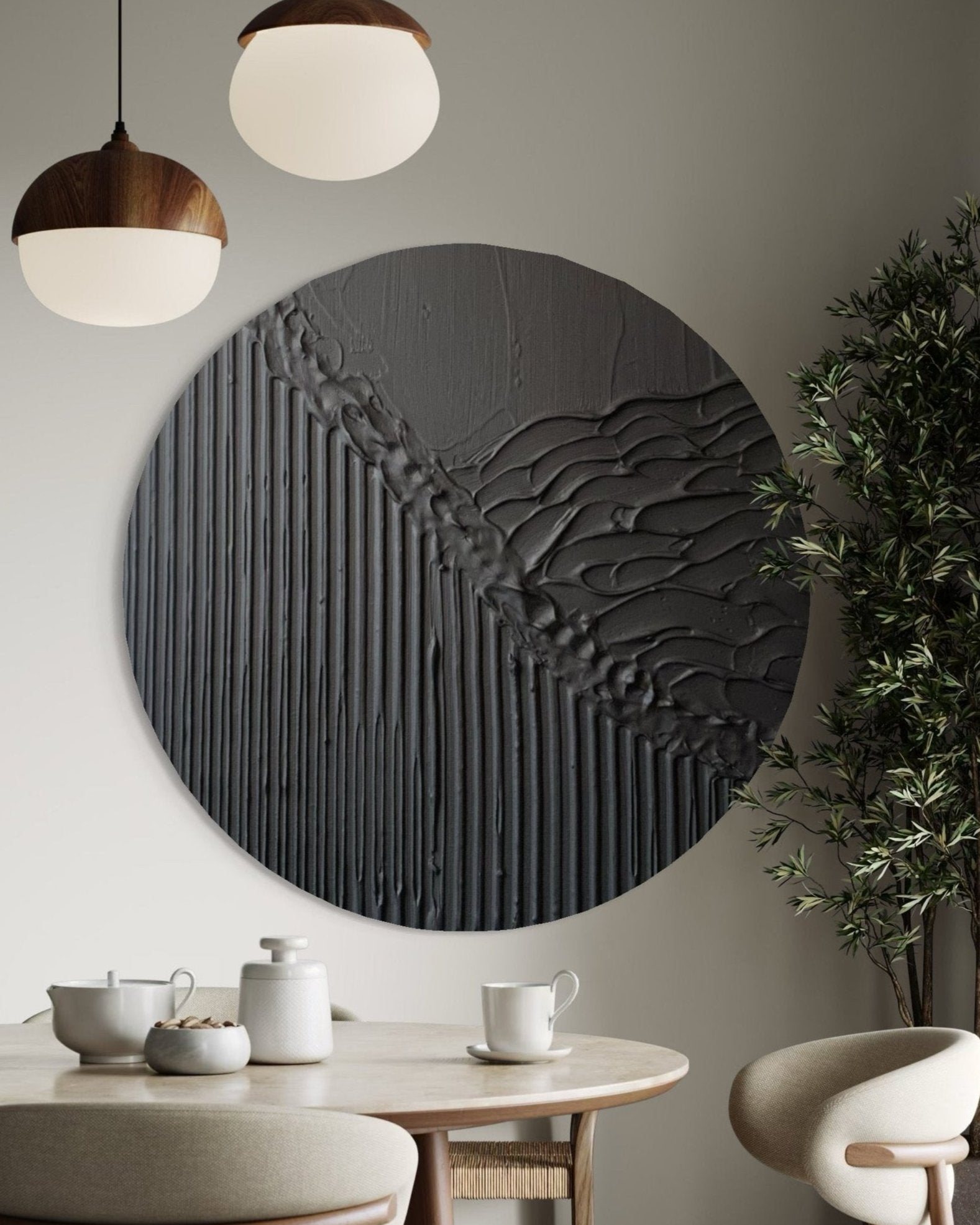 EOS Schwarze runde strukturierte Wandkunst