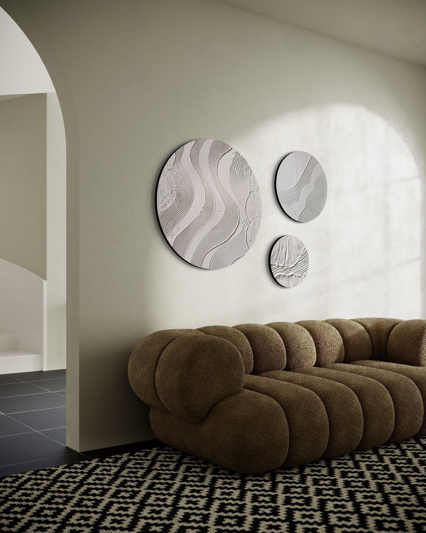 Set of 3 white round wall art
Minimalist textured canvas trio
Handcrafted 3D wall art set
Scandinavian-inspired round decor
White textured canvas paintings
Large modern round wall art set
Elegant white wall decor
Contemporary 3D round artworks