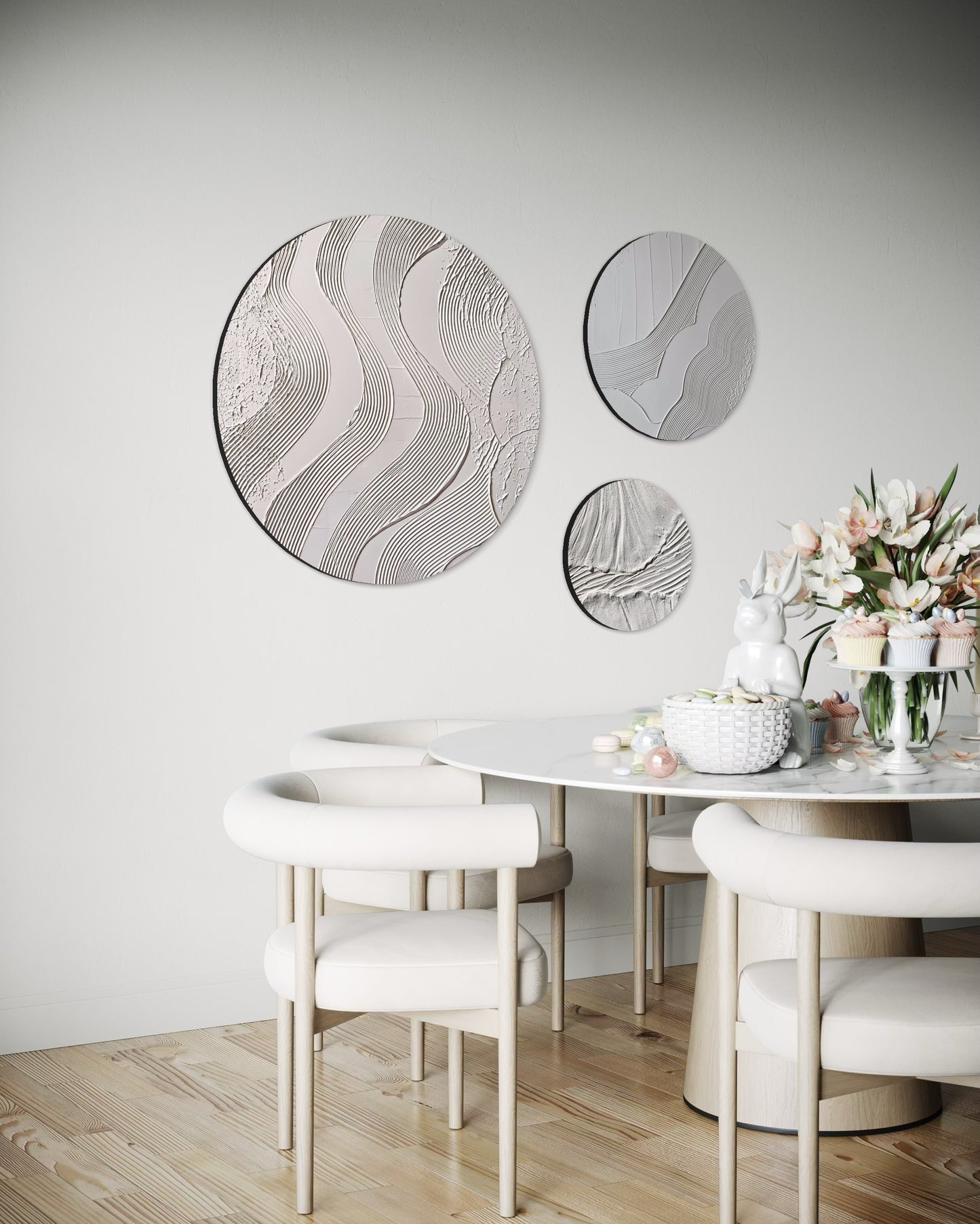 Set of 3 white round wall art
Minimalist textured canvas trio
Handcrafted 3D wall art set
Scandinavian-inspired round decor
White textured canvas paintings
Large modern round wall art set
Elegant white wall decor
Contemporary 3D round artworks