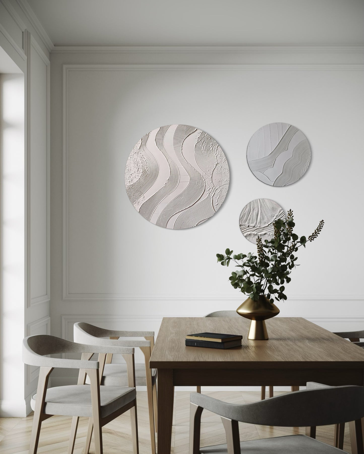 Set of 3 white round wall art
Minimalist textured canvas trio
Handcrafted 3D wall art set
Scandinavian-inspired round decor
White textured canvas paintings
Large modern round wall art set
Elegant white wall decor
Contemporary 3D round artworks