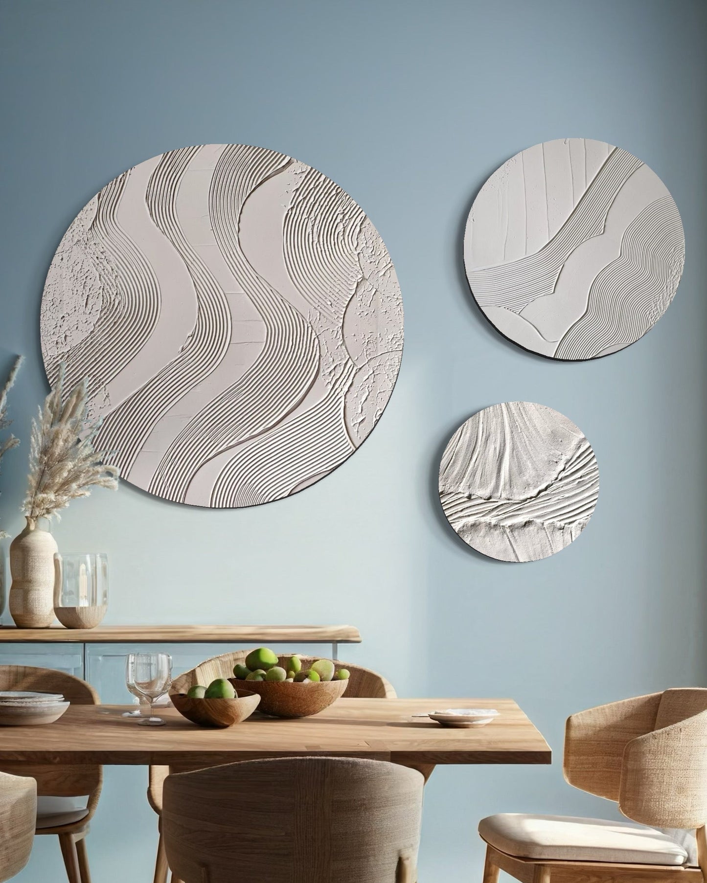 Set of 3 white round wall art
Minimalist textured canvas trio
Handcrafted 3D wall art set
Scandinavian-inspired round decor
White textured canvas paintings
Large modern round wall art set
Elegant white wall decor
Contemporary 3D round artworks