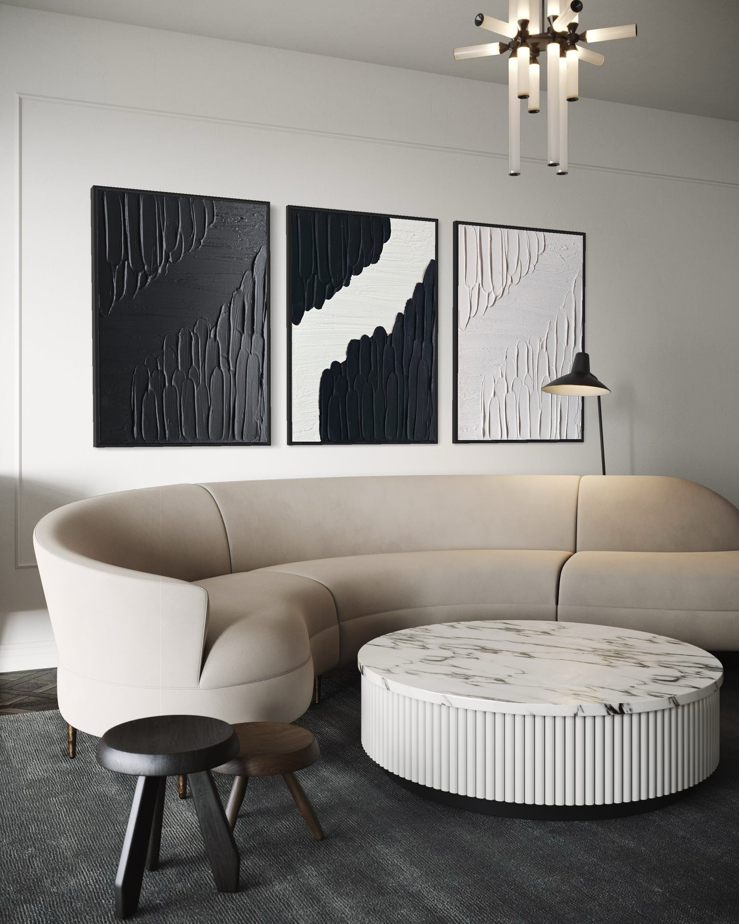 Set of 3 black and white wall art
Modern monochrome textured artwork trio
Handcrafted 3D canvas set
Minimalist black and white wall decor
Large wall art set in bold tones
Framed black and white textured art
Industrial-inspired monochrome art pieces
Modern abstract textured wall art trio
Neutral minimalist wall art set
Customizable black and white decor set