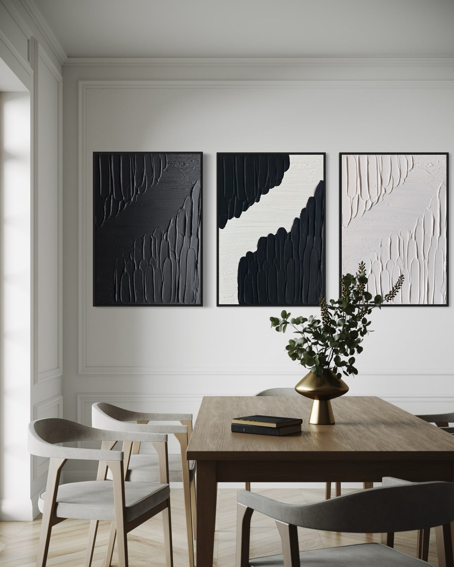 Set of 3 black and white wall art
Modern monochrome textured artwork trio
Handcrafted 3D canvas set
Minimalist black and white wall decor
Large wall art set in bold tones
Framed black and white textured art
Industrial-inspired monochrome art pieces
Modern abstract textured wall art trio
Neutral minimalist wall art set
Customizable black and white decor set