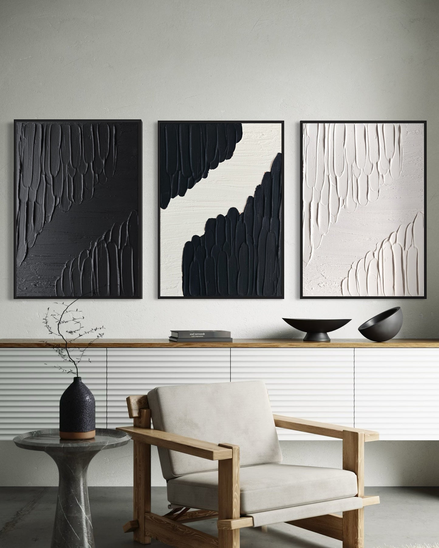 Set of 3 black and white wall art
Modern monochrome textured artwork trio
Handcrafted 3D canvas set
Minimalist black and white wall decor
Large wall art set in bold tones
Framed black and white textured art
Industrial-inspired monochrome art pieces
Modern abstract textured wall art trio
Neutral minimalist wall art set
Customizable black and white decor set