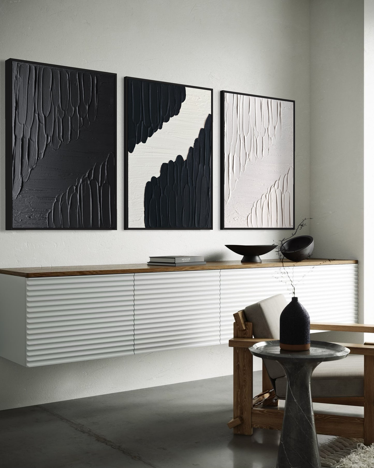 Set of 3 black and white wall art
Modern monochrome textured artwork trio
Handcrafted 3D canvas set
Minimalist black and white wall decor
Large wall art set in bold tones
Framed black and white textured art
Industrial-inspired monochrome art pieces
Modern abstract textured wall art trio
Neutral minimalist wall art set
Customizable black and white decor set