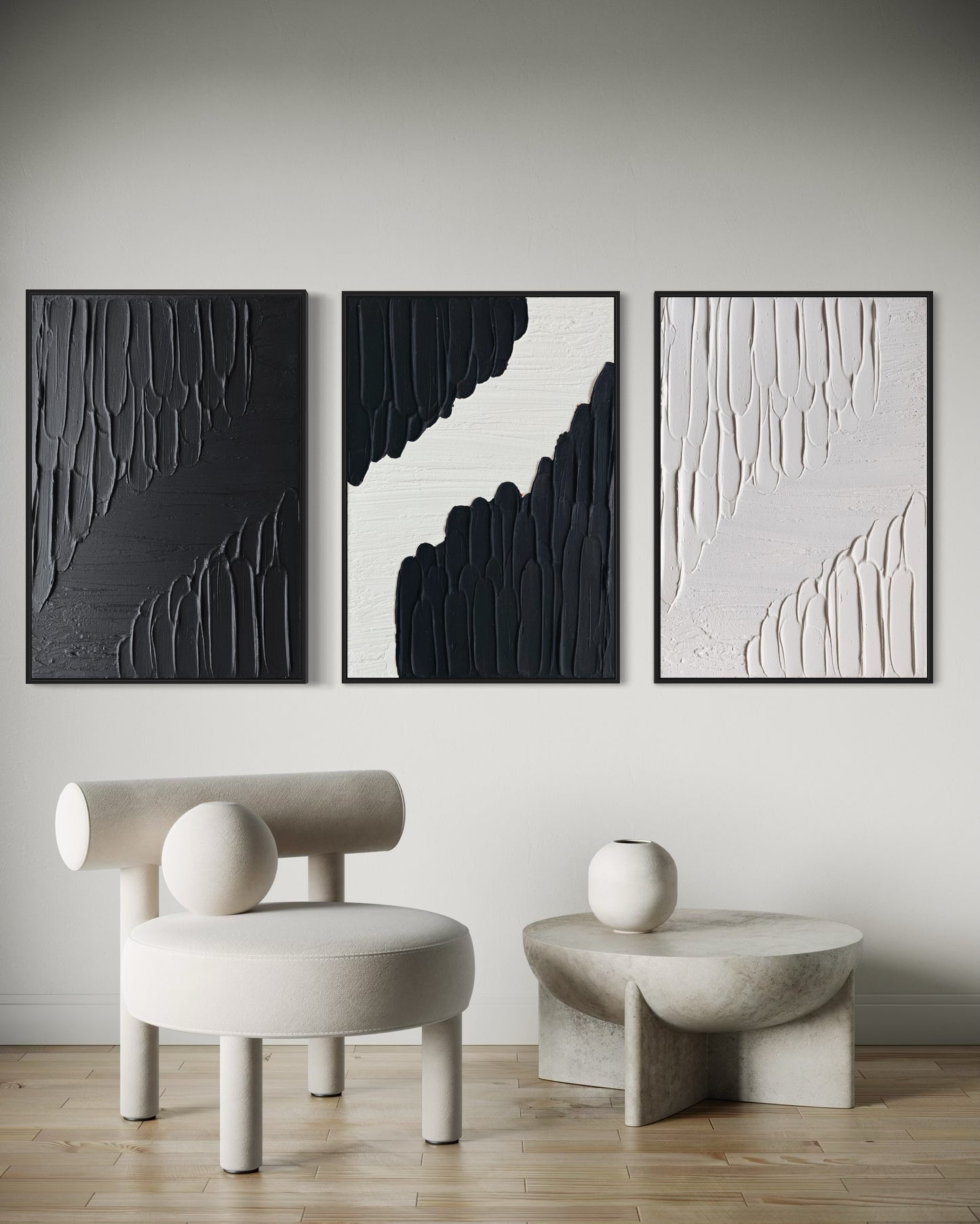 Set of 3 black and white wall art
Modern monochrome textured artwork trio
Handcrafted 3D canvas set
Minimalist black and white wall decor
Large wall art set in bold tones
Framed black and white textured art
Industrial-inspired monochrome art pieces
Modern abstract textured wall art trio
Neutral minimalist wall art set
Customizable black and white decor set