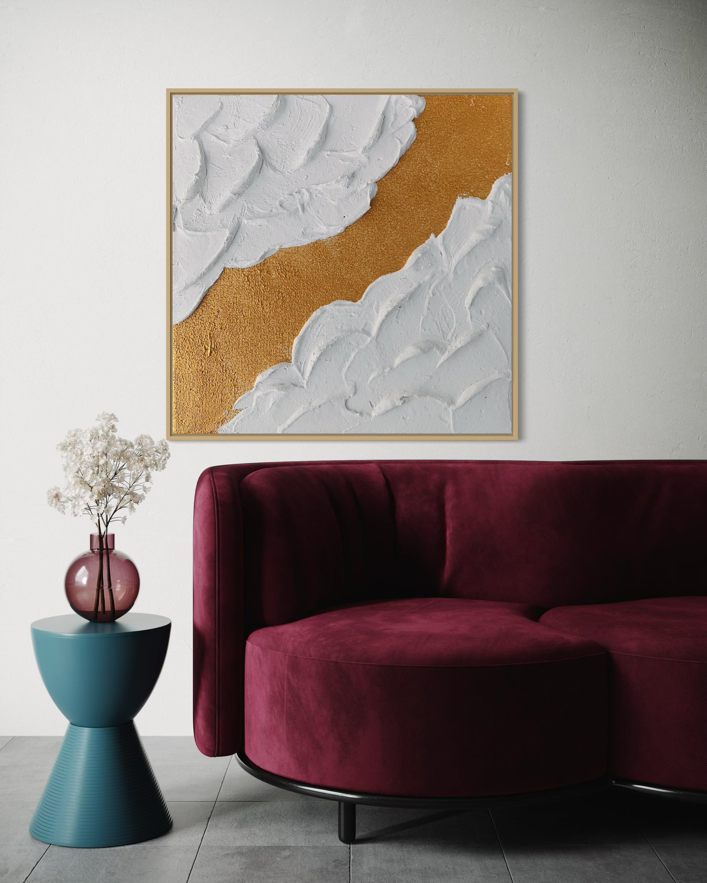 Transform your space with GOLDIE – a modern, textured wall art piece crafted to add elegance and sophistication to any interior. Featuring a striking combination of gold and white, this artwork is designed to bring warmth and radiance to your decor. Made on a rectangular or square canvas, GOLDIE offers versatile display options, allowing it to be hung either horizontally or vertically to perfectly suit your space.