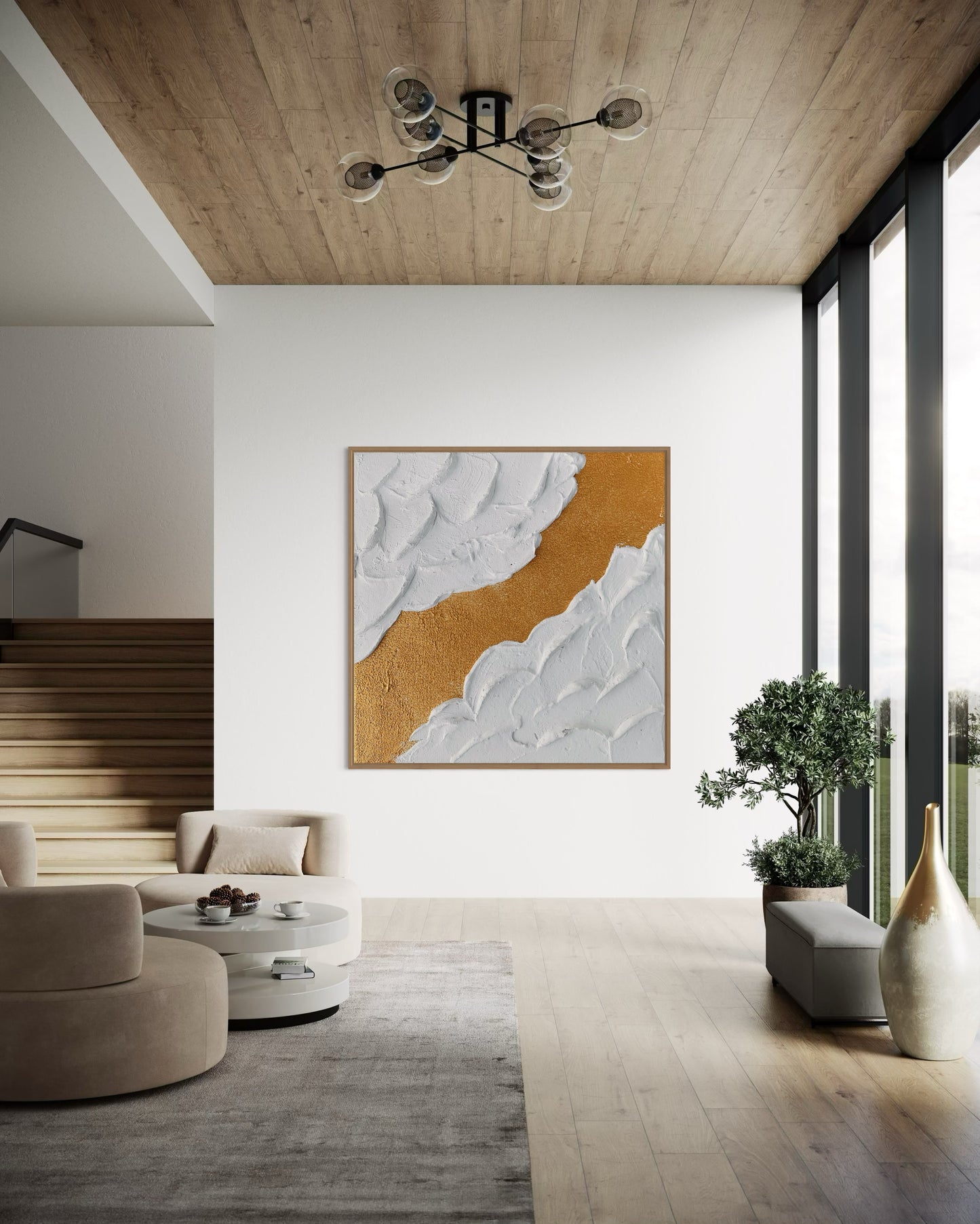 Transform your space with GOLDIE – a modern, textured wall art piece crafted to add elegance and sophistication to any interior. Featuring a striking combination of gold and white, this artwork is designed to bring warmth and radiance to your decor. Made on a rectangular or square canvas, GOLDIE offers versatile display options, allowing it to be hung either horizontally or vertically to perfectly suit your space.