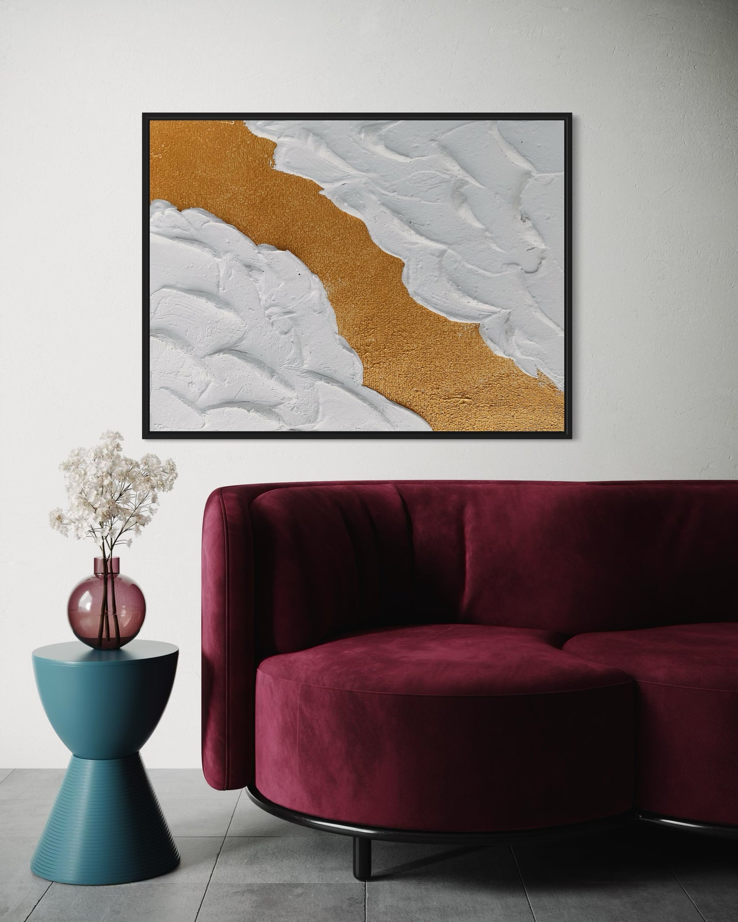 Transform your space with GOLDIE – a modern, textured wall art piece crafted to add elegance and sophistication to any interior. Featuring a striking combination of gold and white, this artwork is designed to bring warmth and radiance to your decor. Made on a rectangular or square canvas, GOLDIE offers versatile display options, allowing it to be hung either horizontally or vertically to perfectly suit your space.