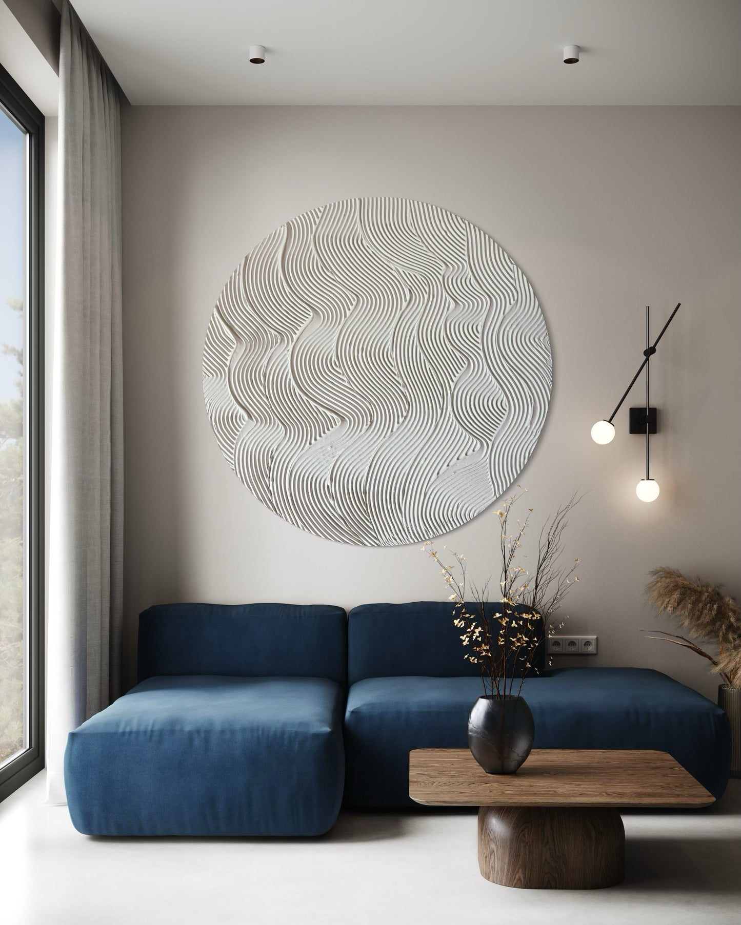 White round textured wall art
Minimalist 3D canvas artwork
Handcrafted modern wall decor
Scandinavian-inspired round art
Large white wall art piece
Contemporary circular canvas design
Neutral textured wall decor
Unique handmade 3D wall art
Modern minimalist white decor
Elegant round canvas painting