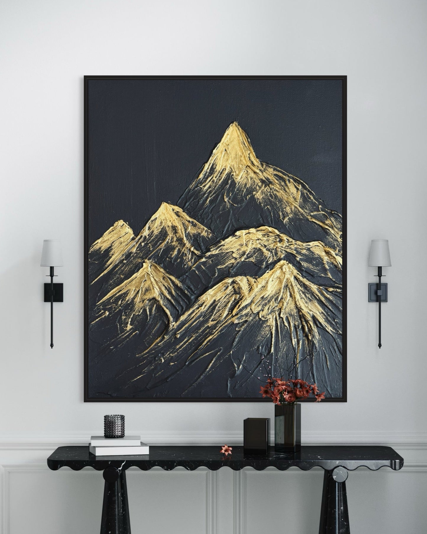 Black textured wall art
Abstract mountain design canvas
Modern 3D monochrome artwork
Minimalist black wall decor
Handcrafted mountain motif art
Large black canvas for living room
Contemporary textured landscape art
Industrial style wall art piece
Unique modern mountain artwork
Bold minimalist black decor