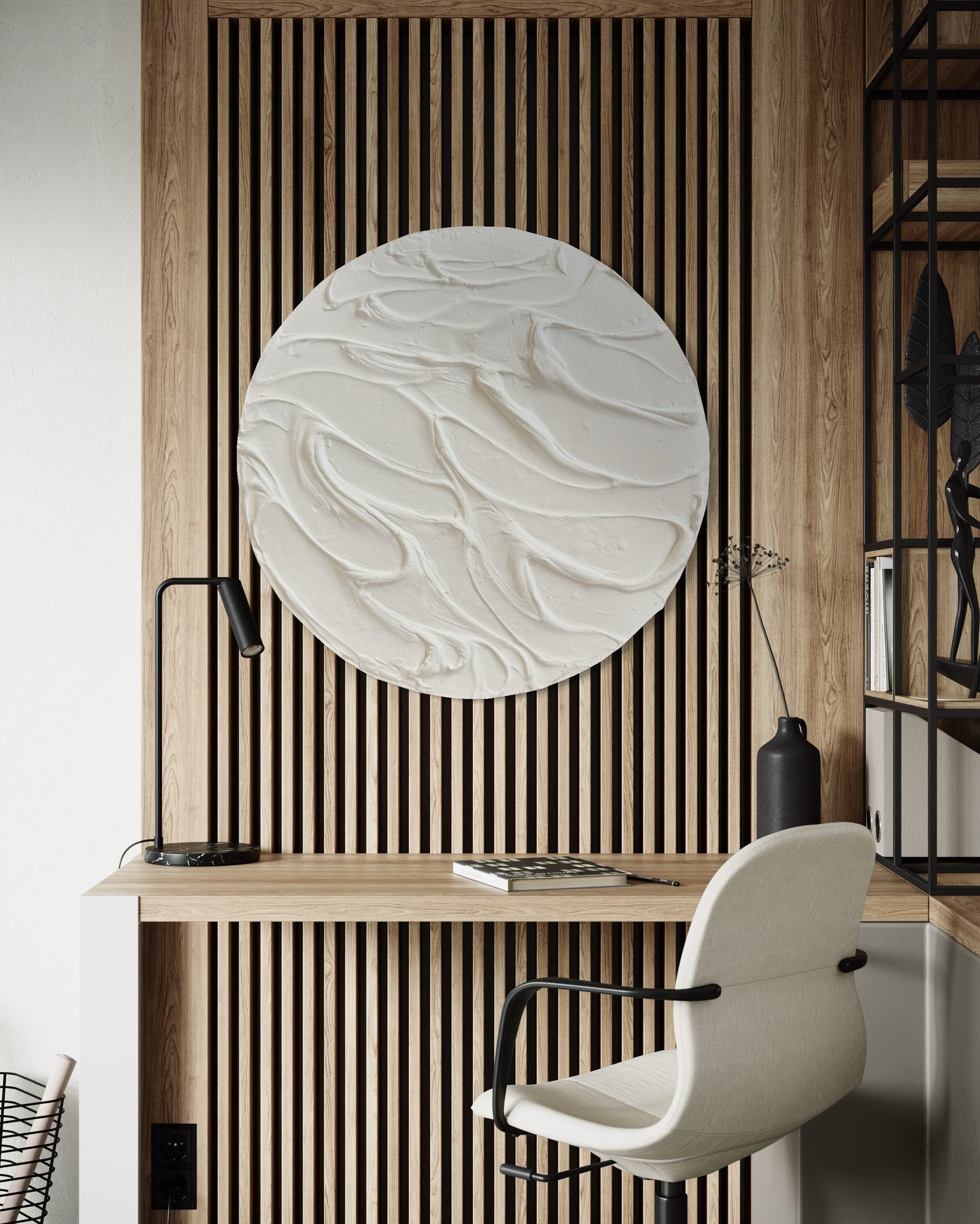 White round textured wall art
Minimalist 3D canvas artwork
Handcrafted modern wall decor
Scandinavian-inspired round art
Large white wall art piece
Contemporary circular canvas design
Neutral textured wall decor
