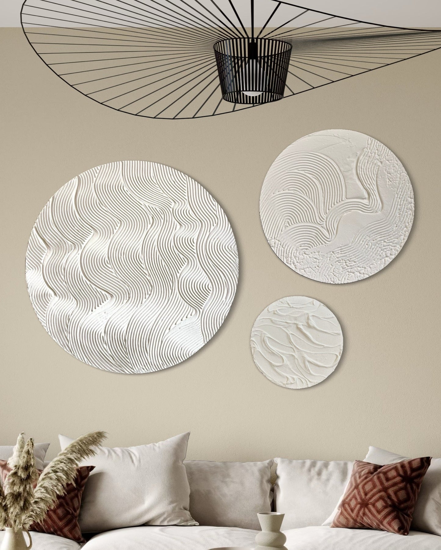 Set of 3 white round wall art
Minimalist textured canvas trio
Handcrafted 3D wall art set
Scandinavian-inspired round decor
White textured canvas paintings
Large modern round wall art set
Elegant white wall decor
Contemporary 3D round artworks