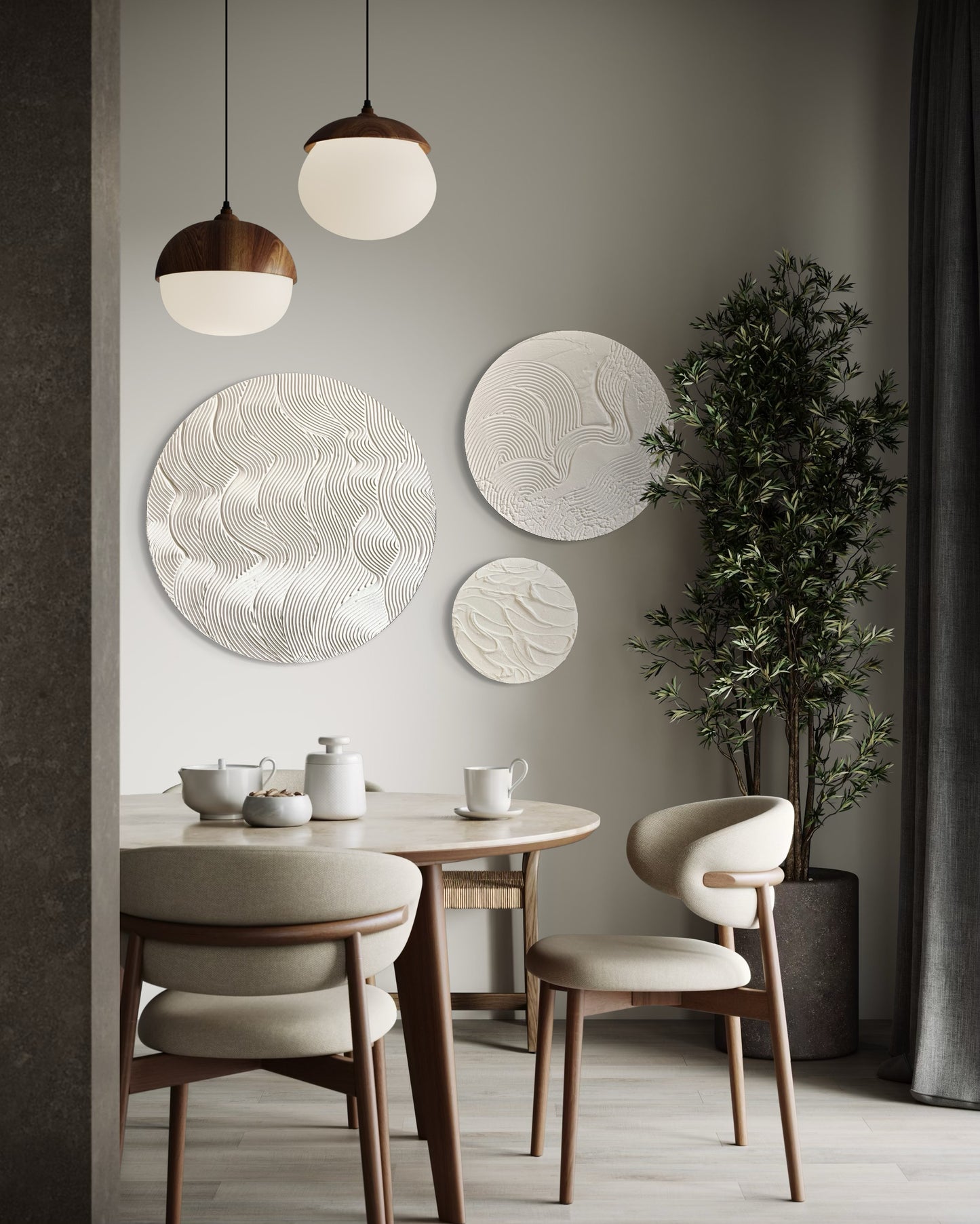 Set of 3 white round wall art
Minimalist textured canvas trio
Handcrafted 3D wall art set
Scandinavian-inspired round decor
White textured canvas paintings
Large modern round wall art set
Elegant white wall decor
Contemporary 3D round artworks