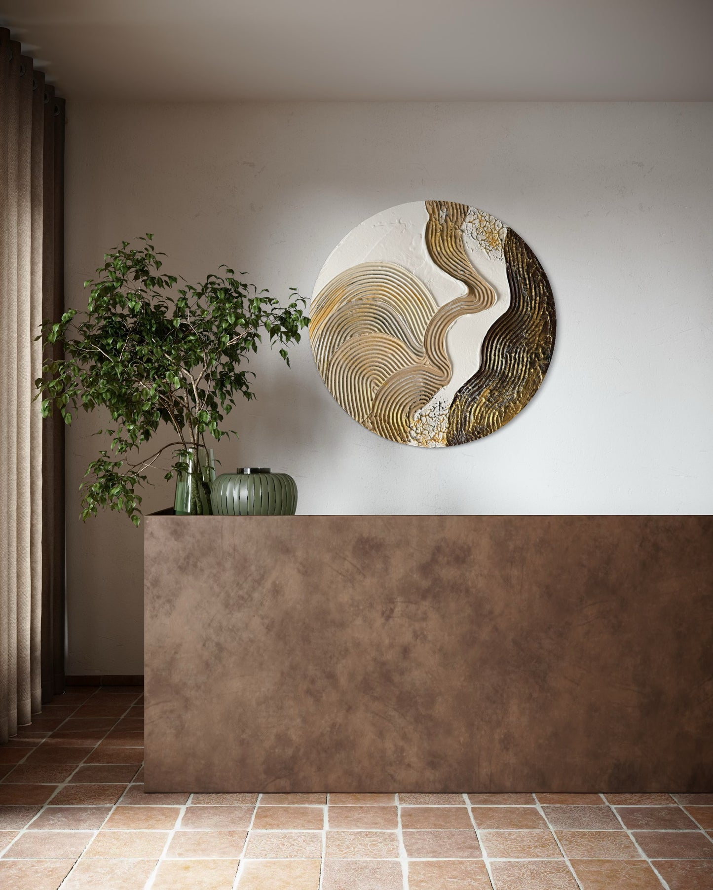 Round textured wall art
Beige and brown 3D canvas painting
Modern neutral abstract artwork
Handcrafted gold-accented wall decor
Large circular minimalist painting
Earthy tones textured wall art
No-frame neutral modern wall decor
Organic-inspired abstract artwork
Elegant gold-detailed home decor
Contemporary round canvas art