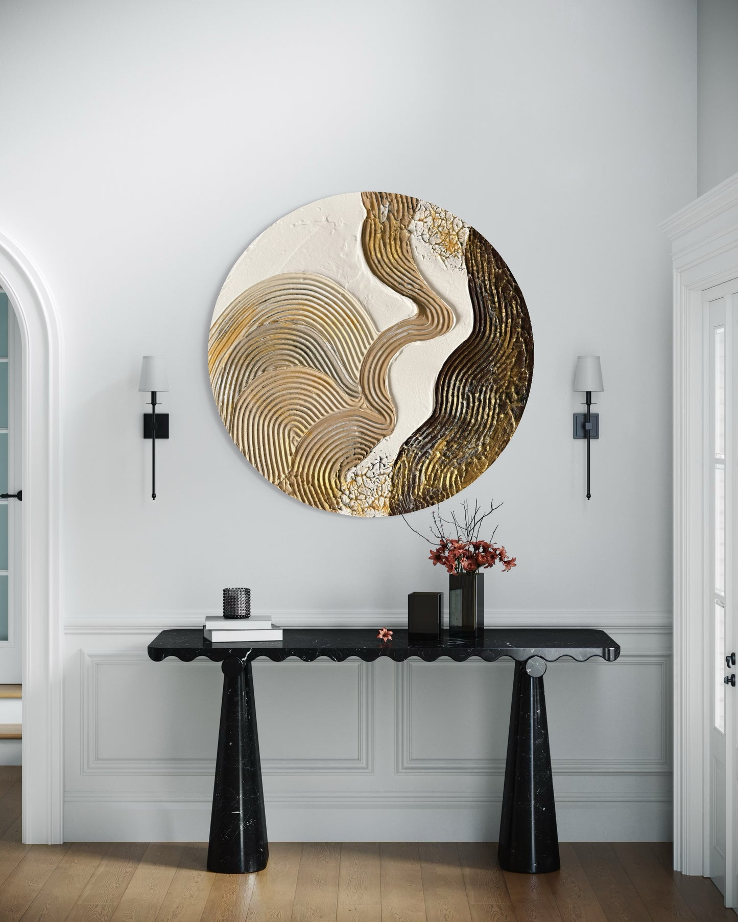 Round textured wall art
Beige and brown 3D canvas painting
Modern neutral abstract artwork
Handcrafted gold-accented wall decor
Large circular minimalist painting
Earthy tones textured wall art
No-frame neutral modern wall decor
Organic-inspired abstract artwork
Elegant gold-detailed home decor
Contemporary round canvas art