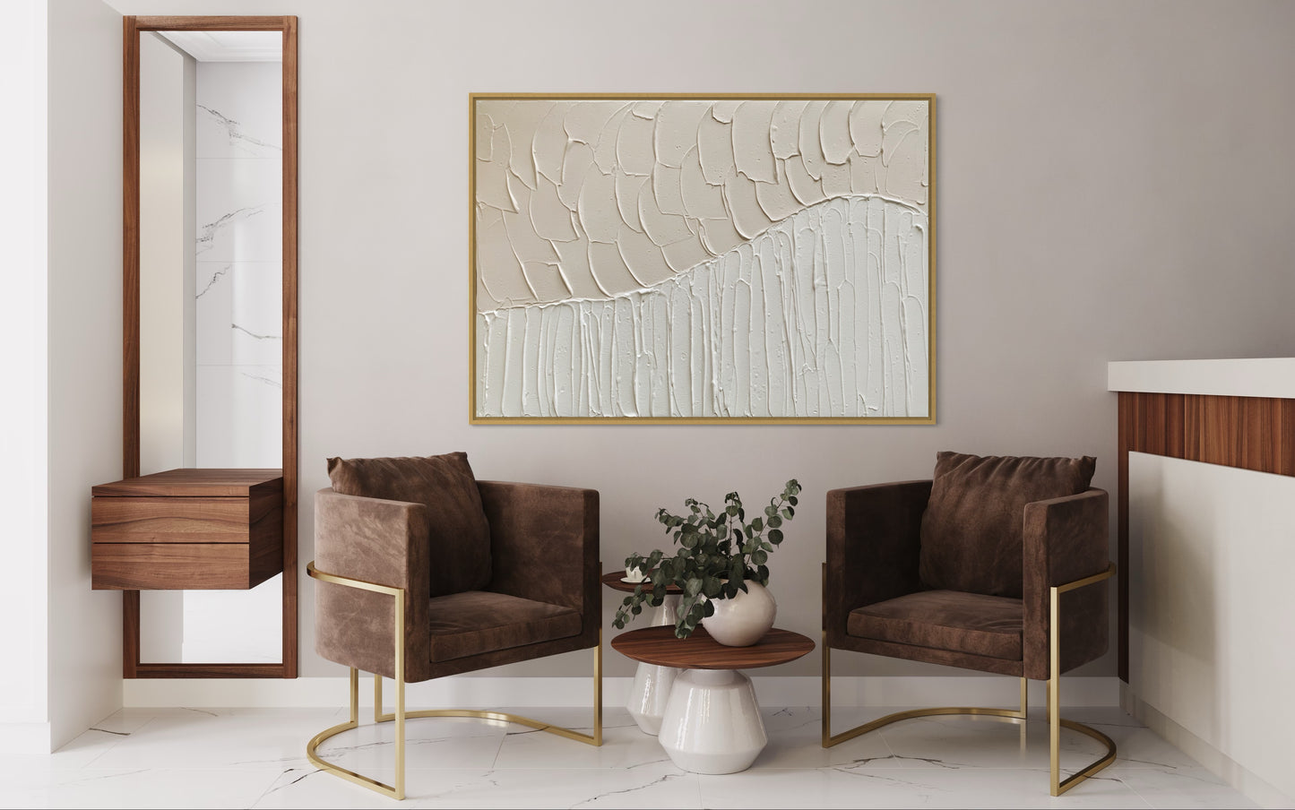 Minimalist neutral wall decor with calming 3D forms