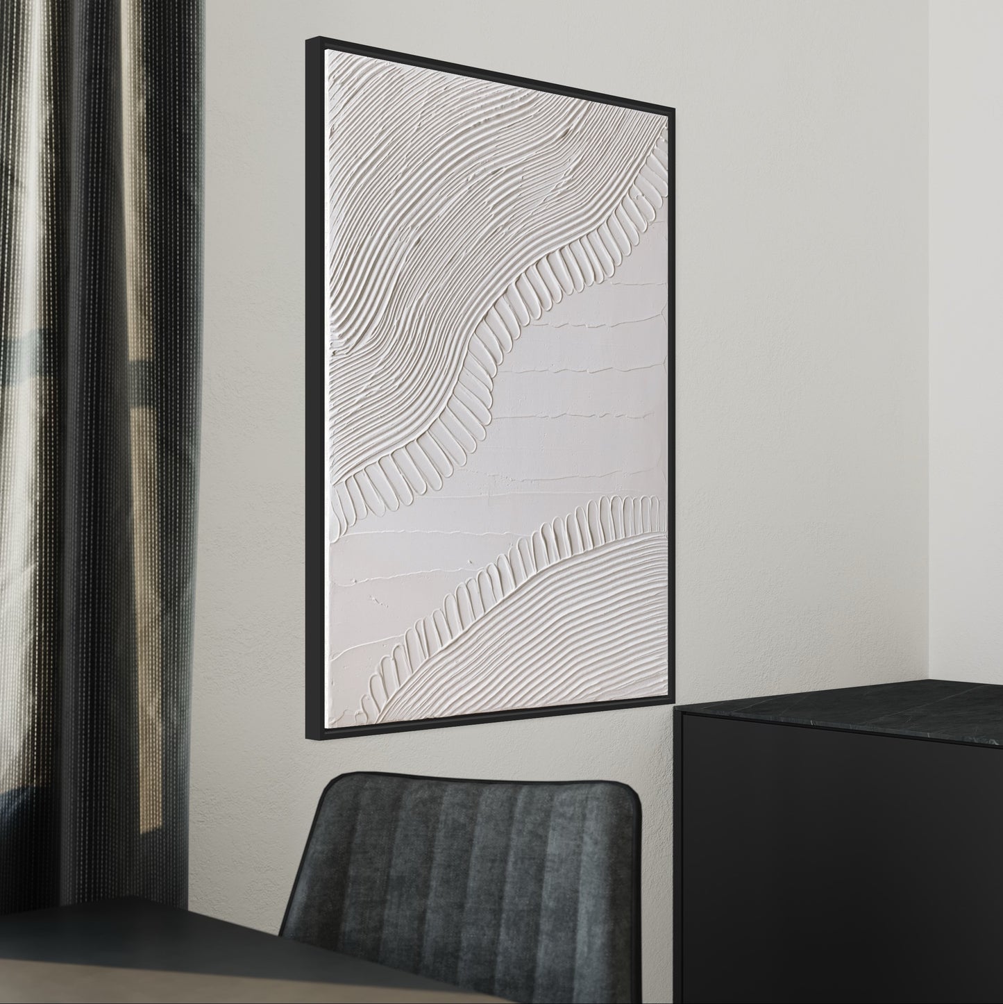 White monochrome wall art with organic form design