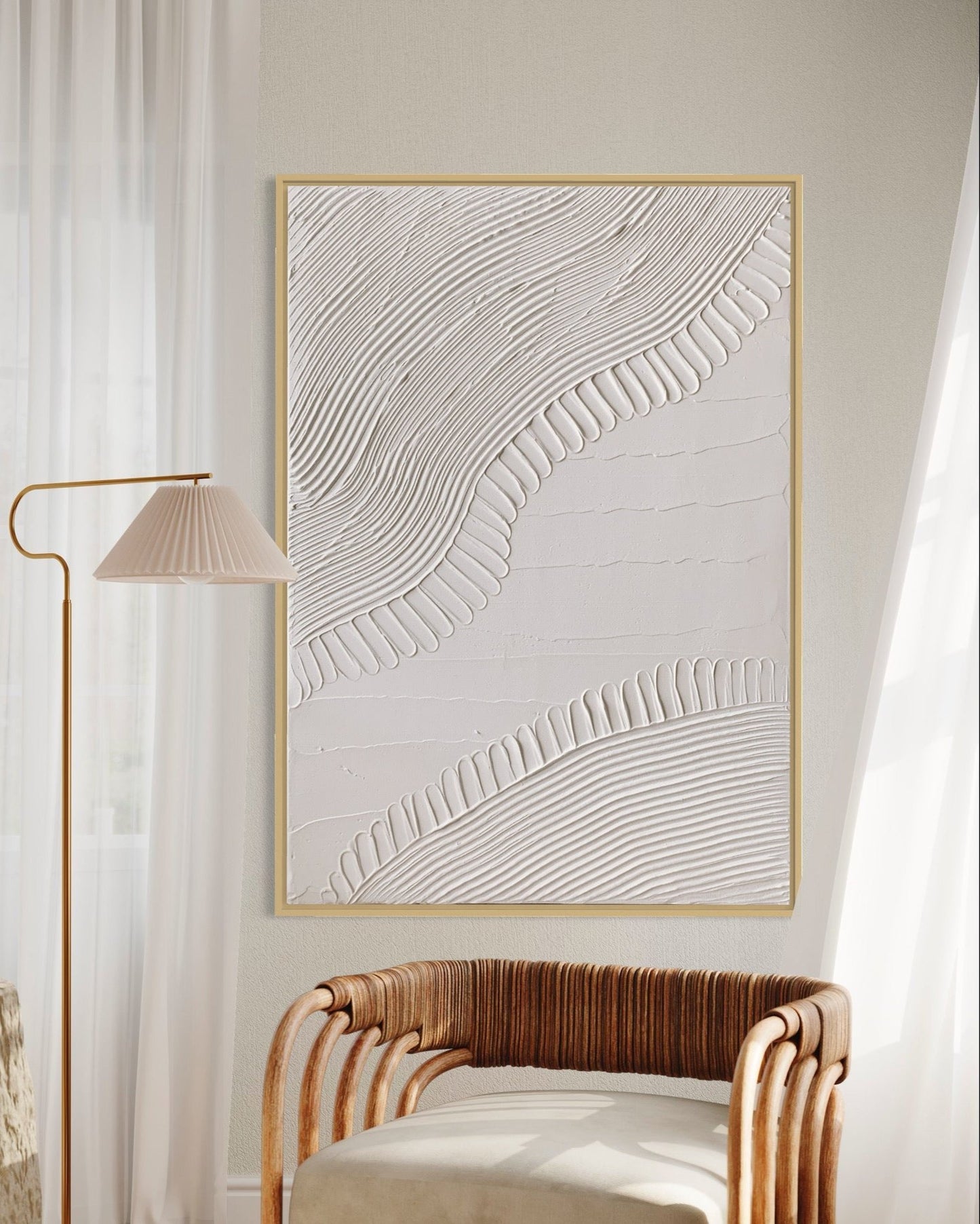 IRIS white textured wall art with flowing organic design