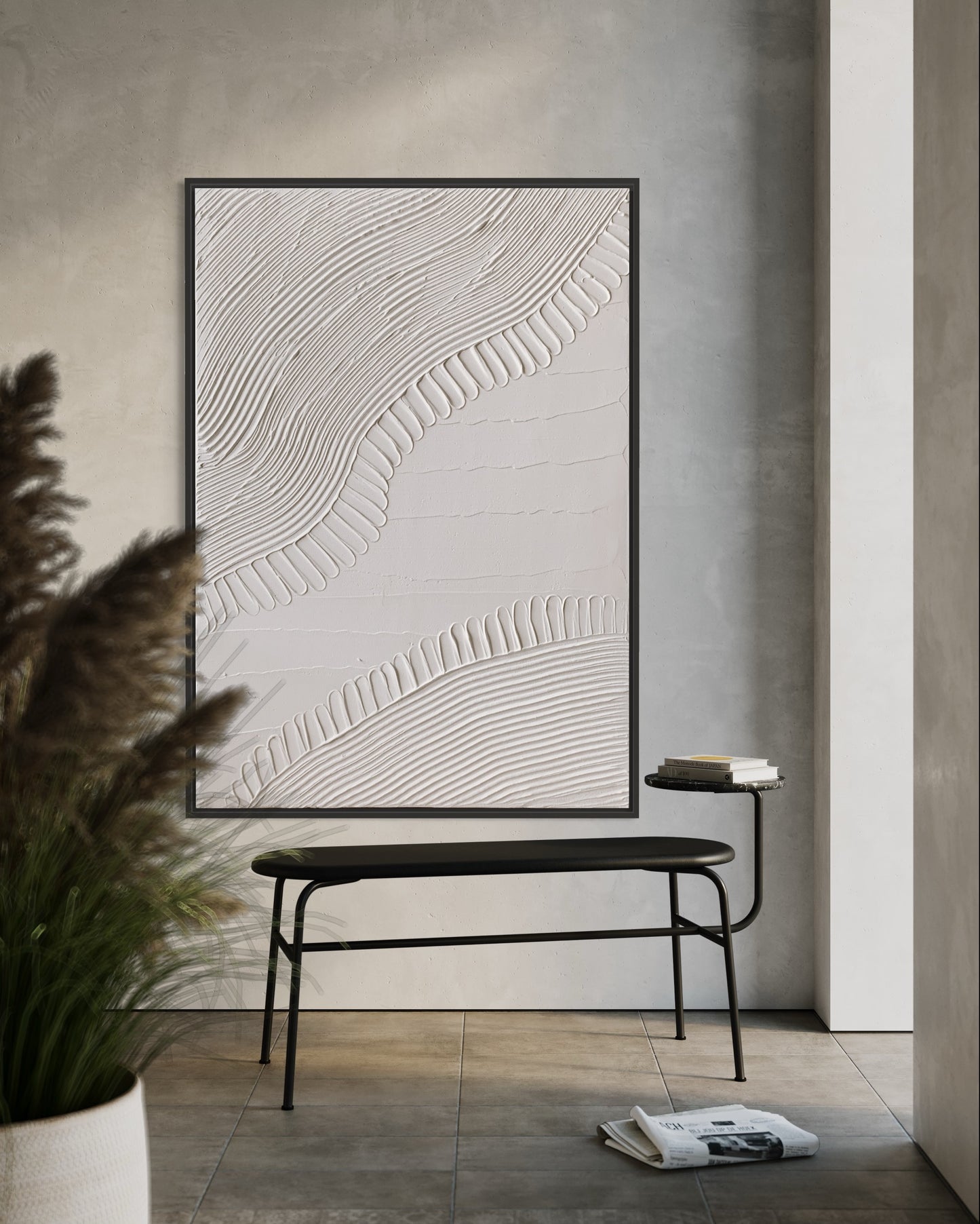 White monochrome wall art with organic form design