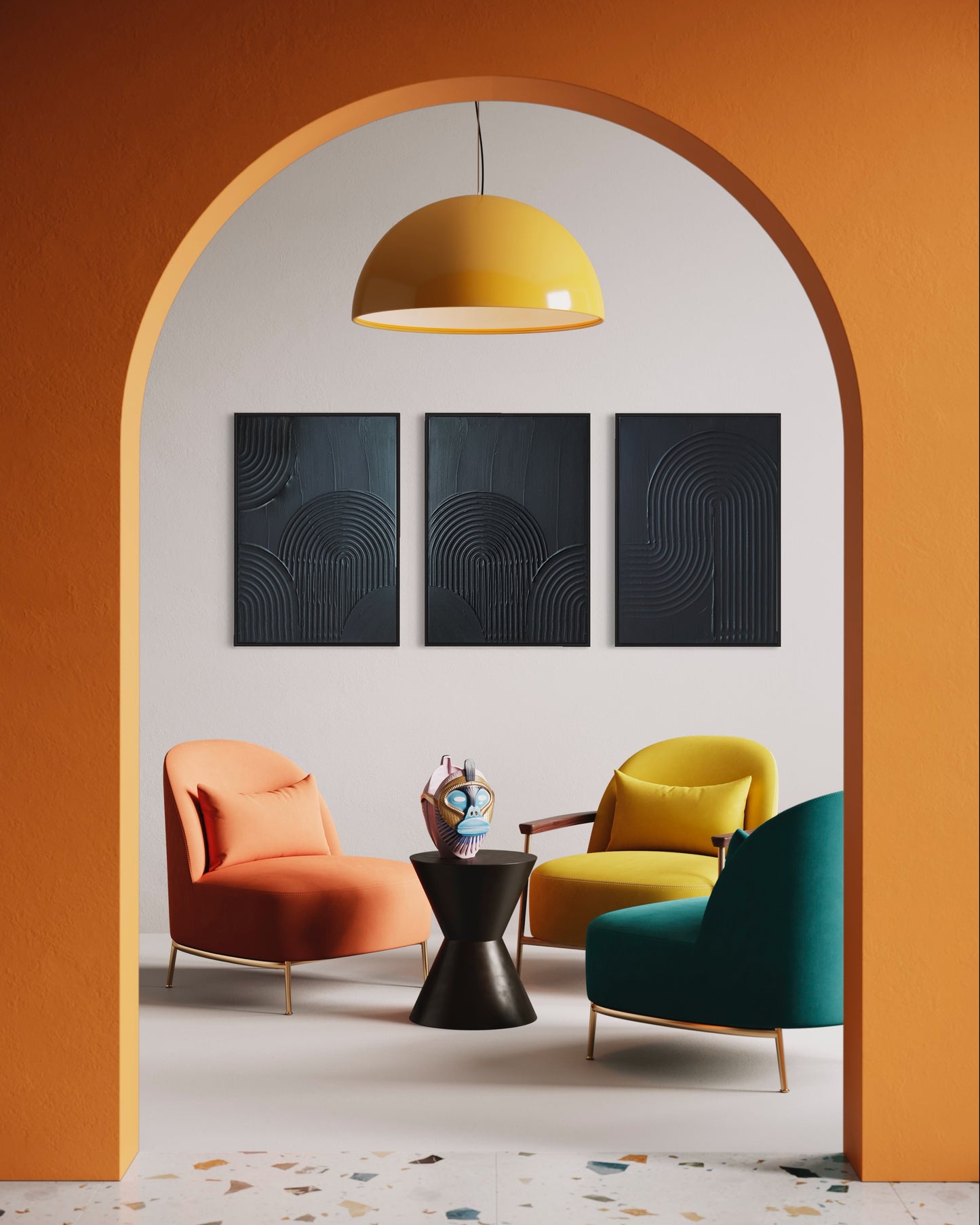 ZEN ARCH set of 3 in classic black – a minimalist and modern triptych of textured art pieces designed to bring harmony and sophistication to any room.