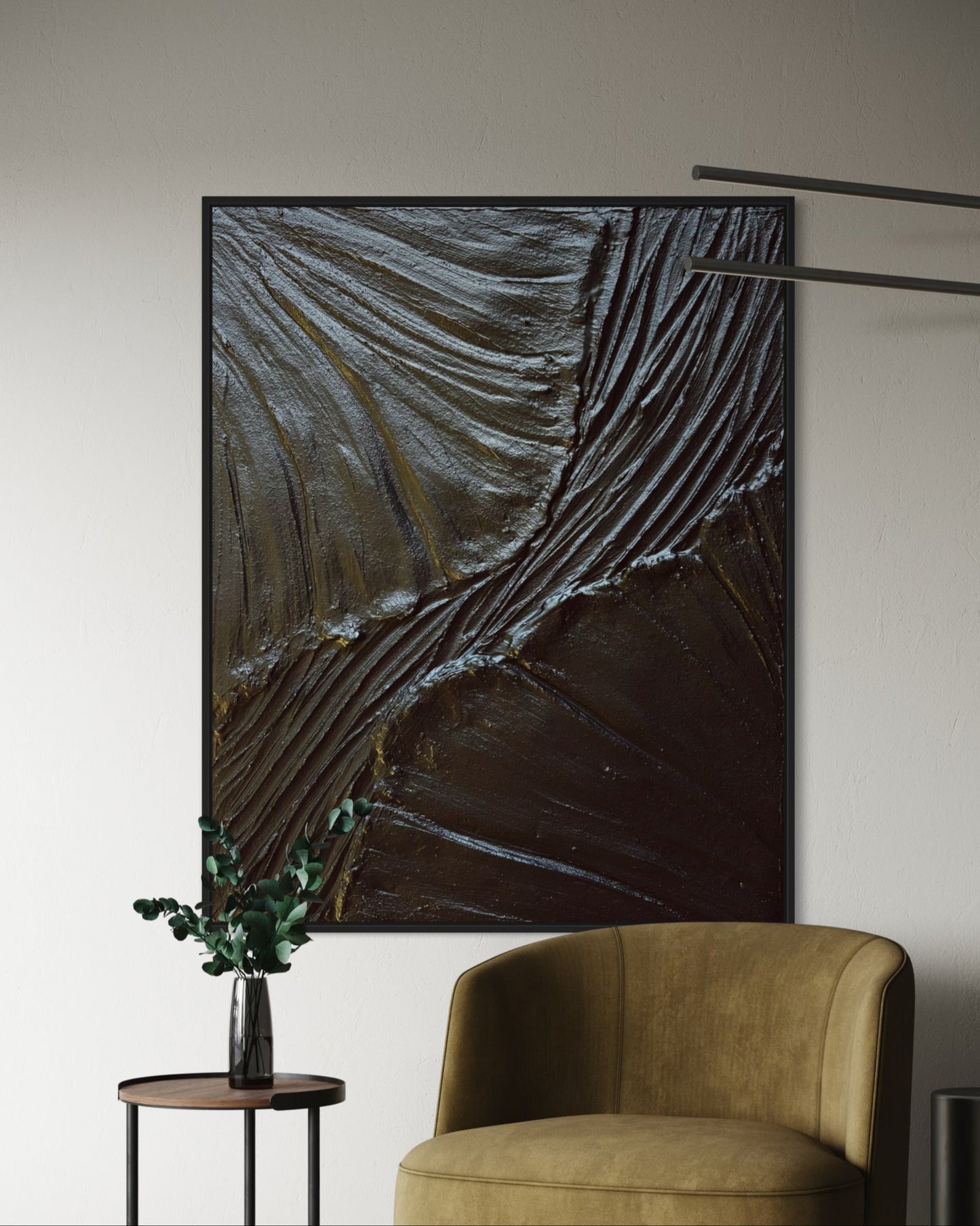LILY black textured wall art with sculptural floral design