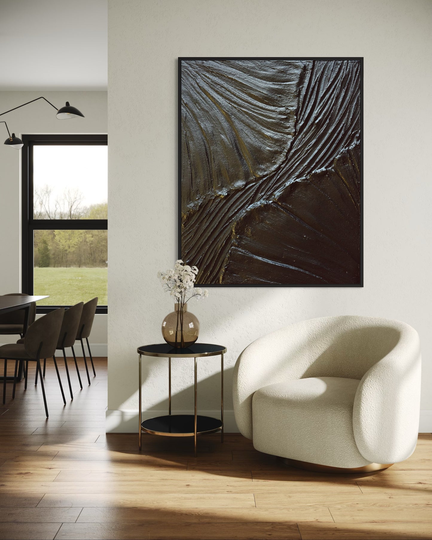 Handcrafted black wall decor with floral abstract design
