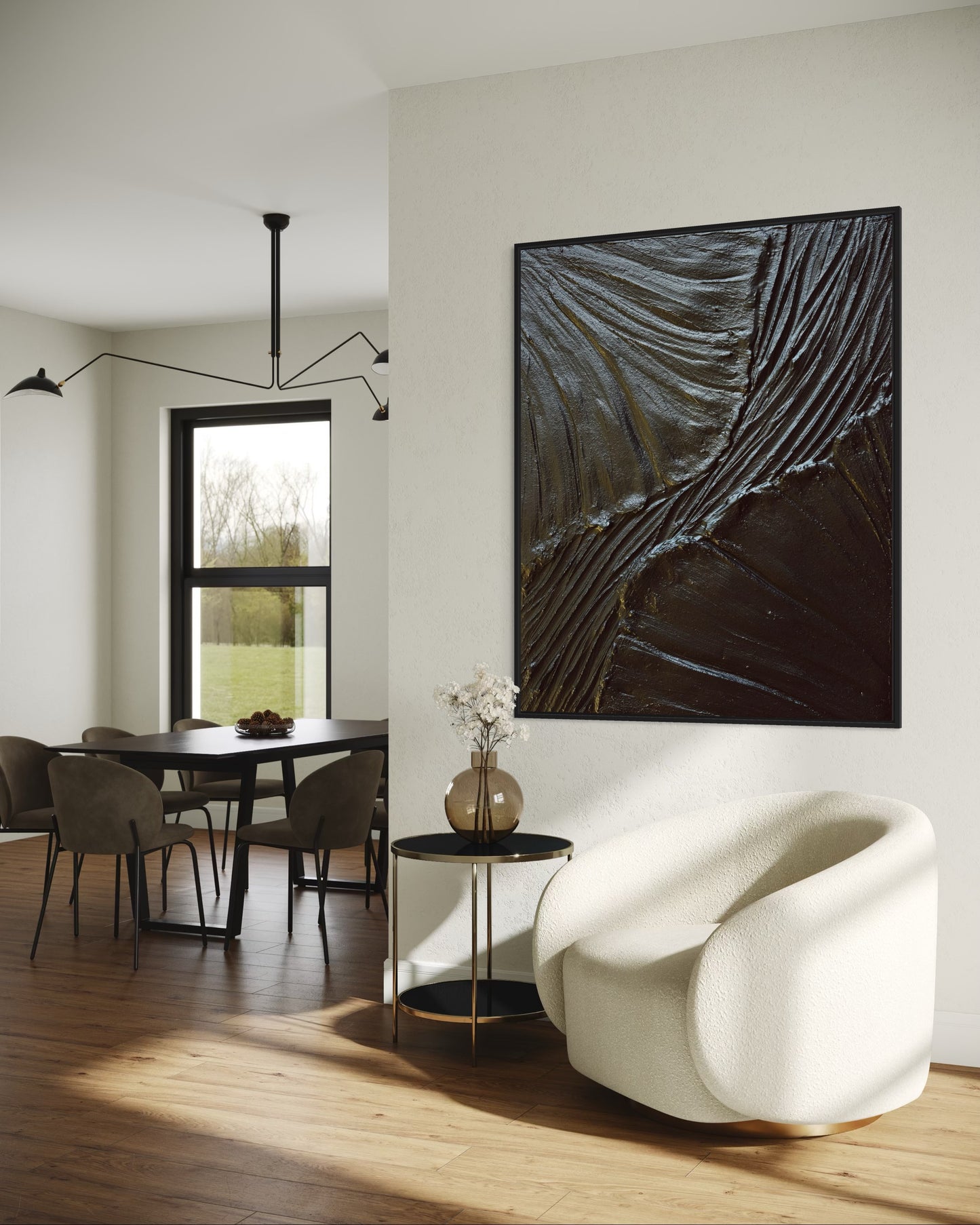 Sculptural wall art in black with soft petal-like texture