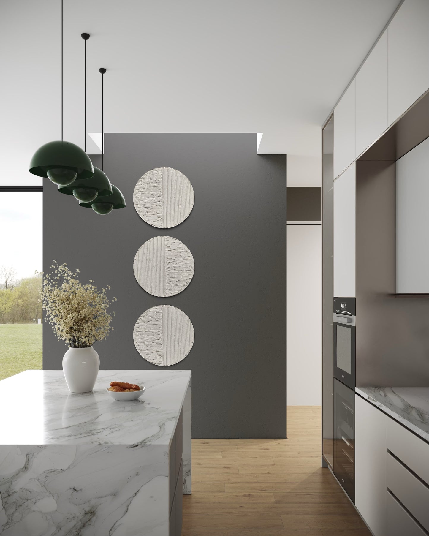 Handmade white wall art trio with soft sculptural detail