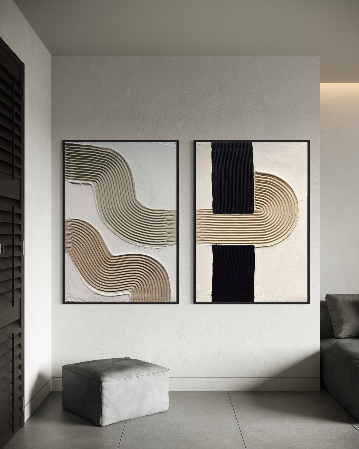 Japandi-style wall art duo with layered arch patterns