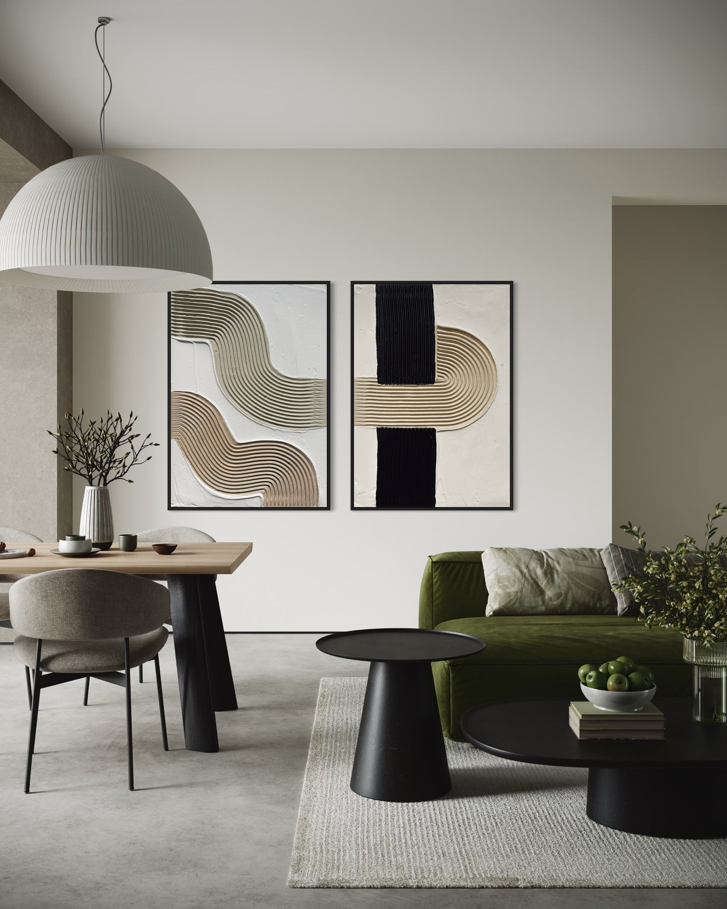 Black and beige abstract arch wall decor set