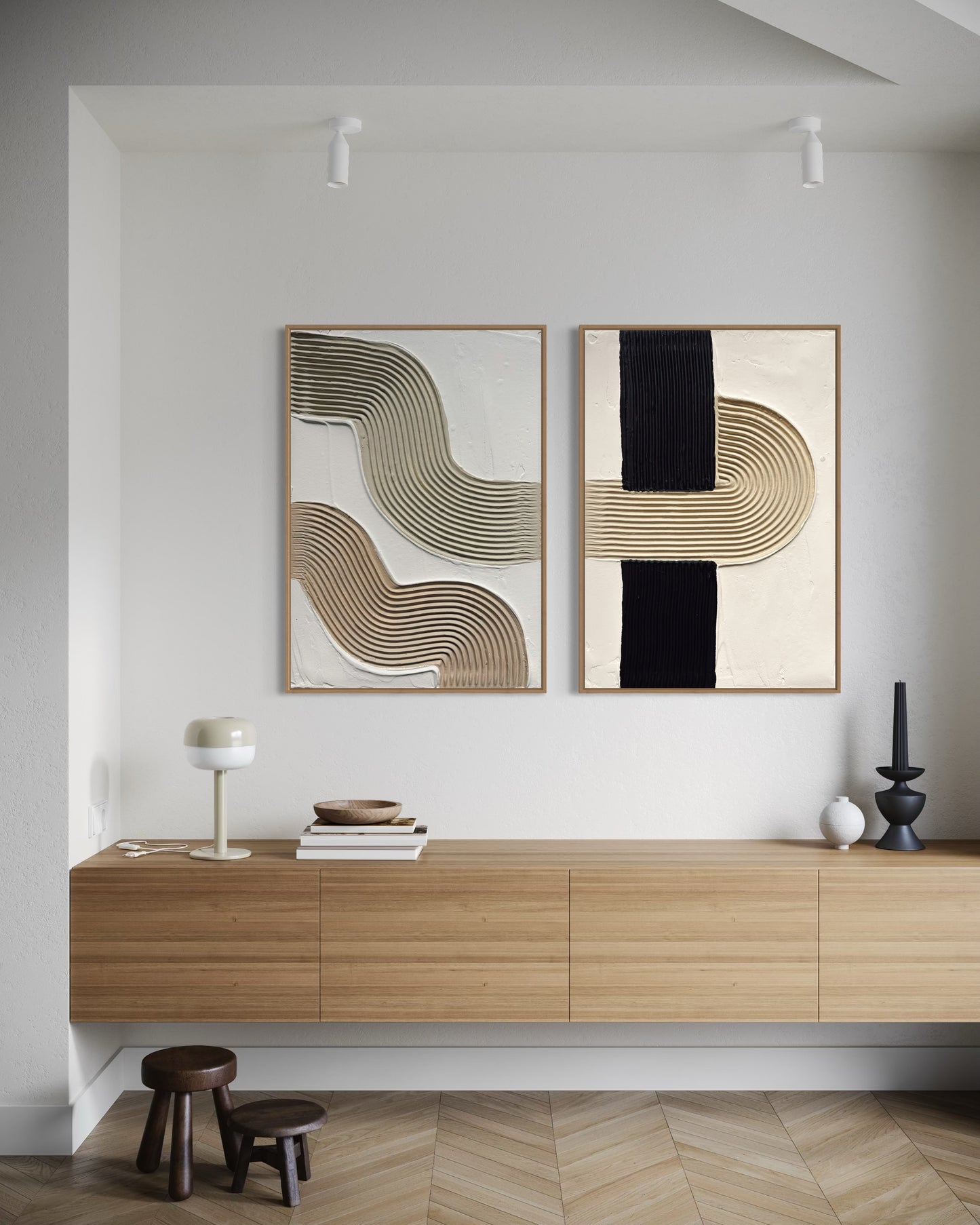 Modern 3D arch wall decor in white, black, and beige