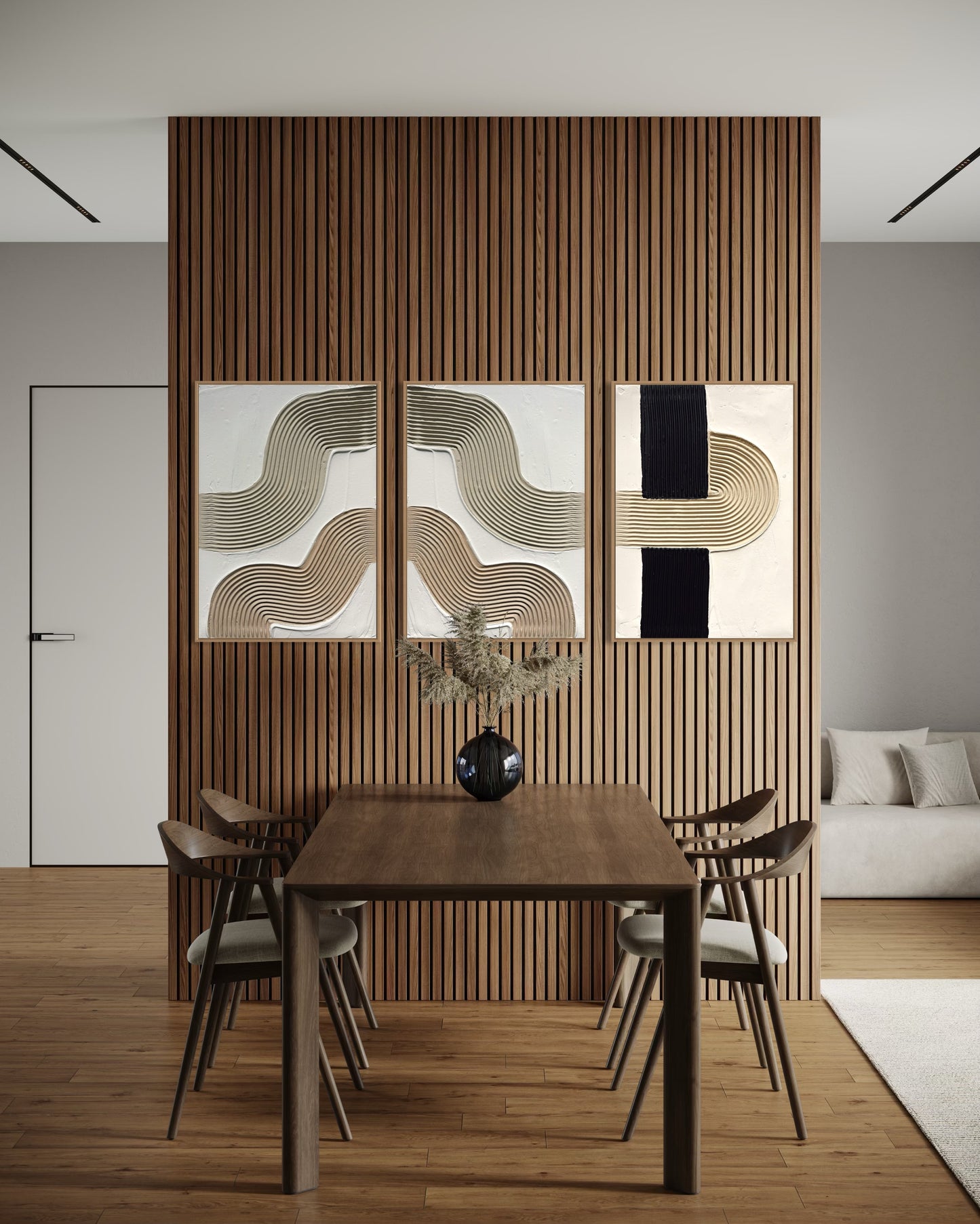 Modern abstract wall art set featuring 3D arches on neutral canvas