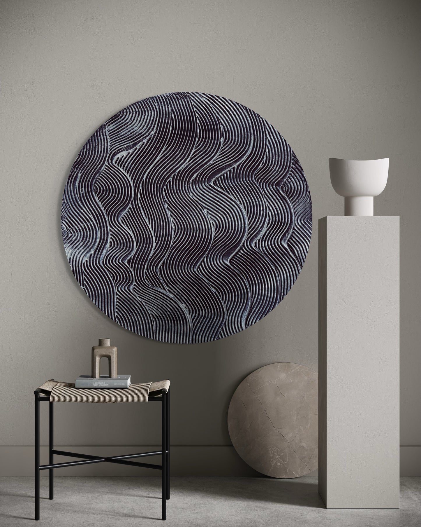 Black and silver round textured wall art
Mystical waves design abstract painting
Handcrafted 3D cosmic-inspired artwork
Modern monochrome wall decor
Circular abstract silver and black art
Statement round canvas with texture
No-frame modern wall art piece
Celestial-inspired home decor
Handmade black and silver textured painting
Elegant contemporary wall art with metallic details