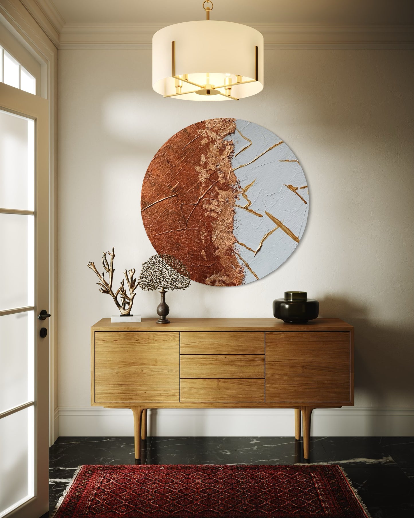 Modern goddess-inspired wall art in warm copper and neutral tones