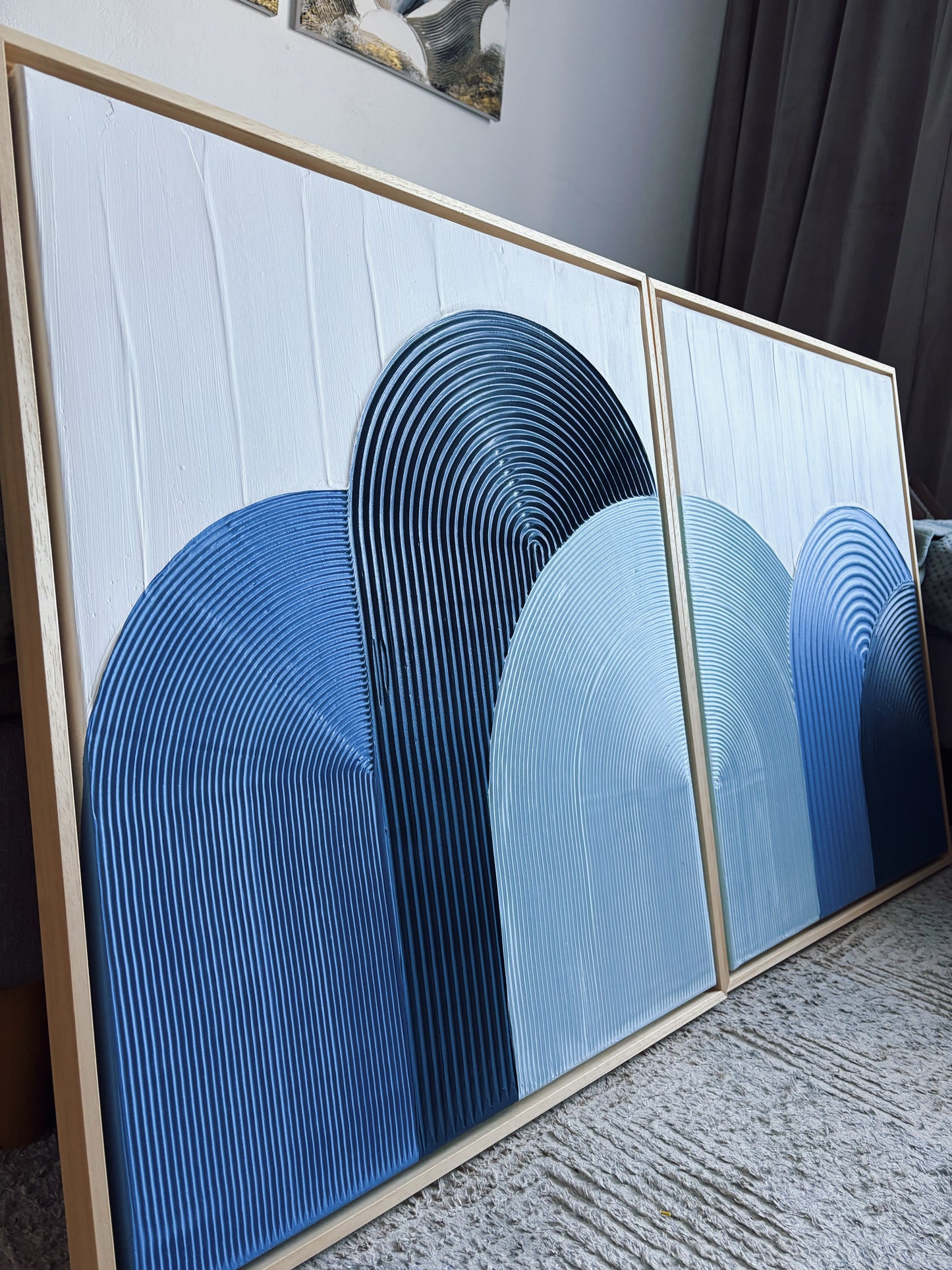 ZEN ARCH diptych wall art in blue and white. Modern textured wall art