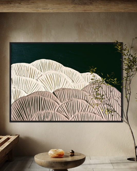 ANTHEIA textured wall art featuring botanical design in mocha brown, cream, and black
