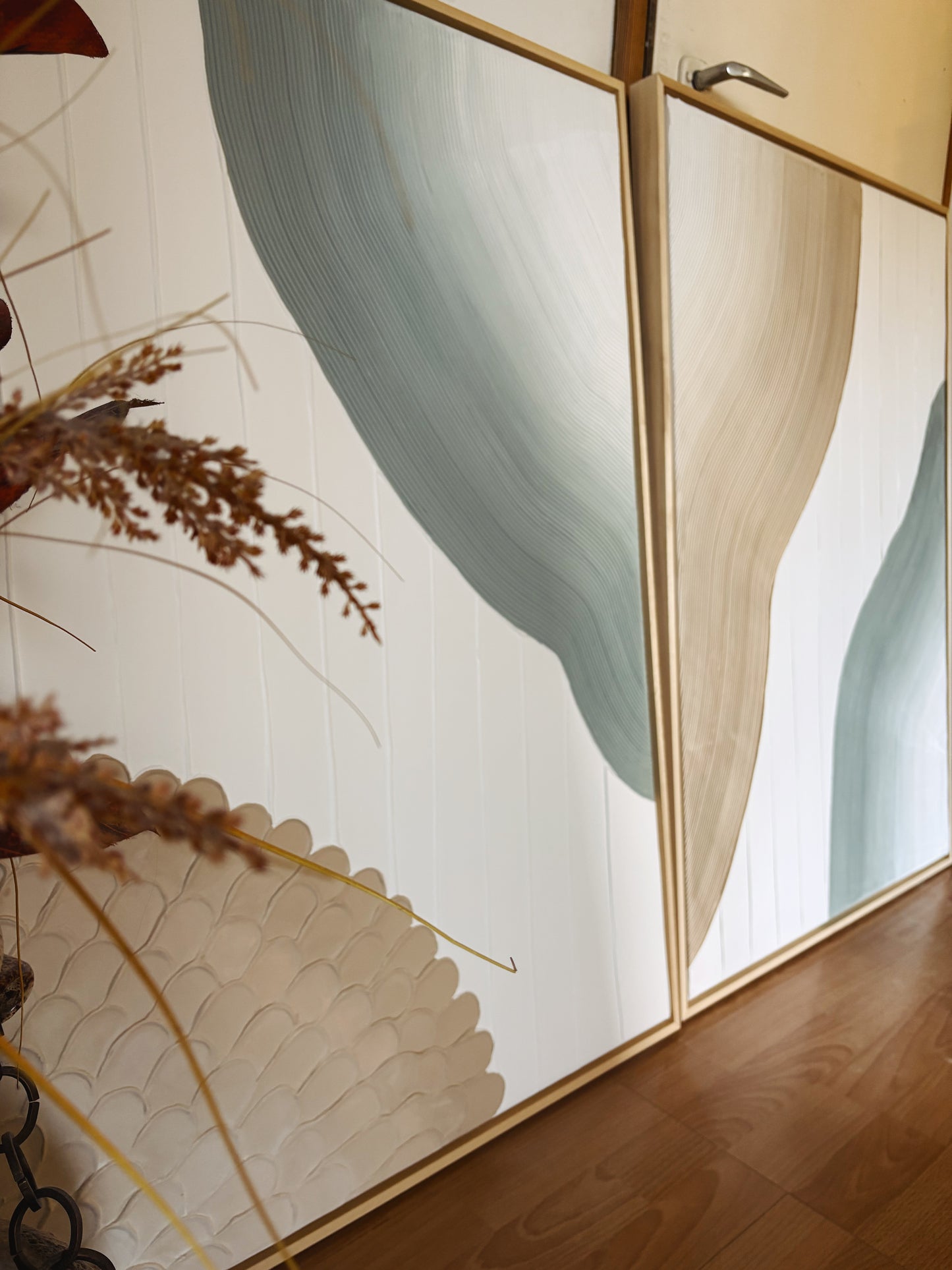 DANU set of 2 minimalist modern wall art in beige and sage green color