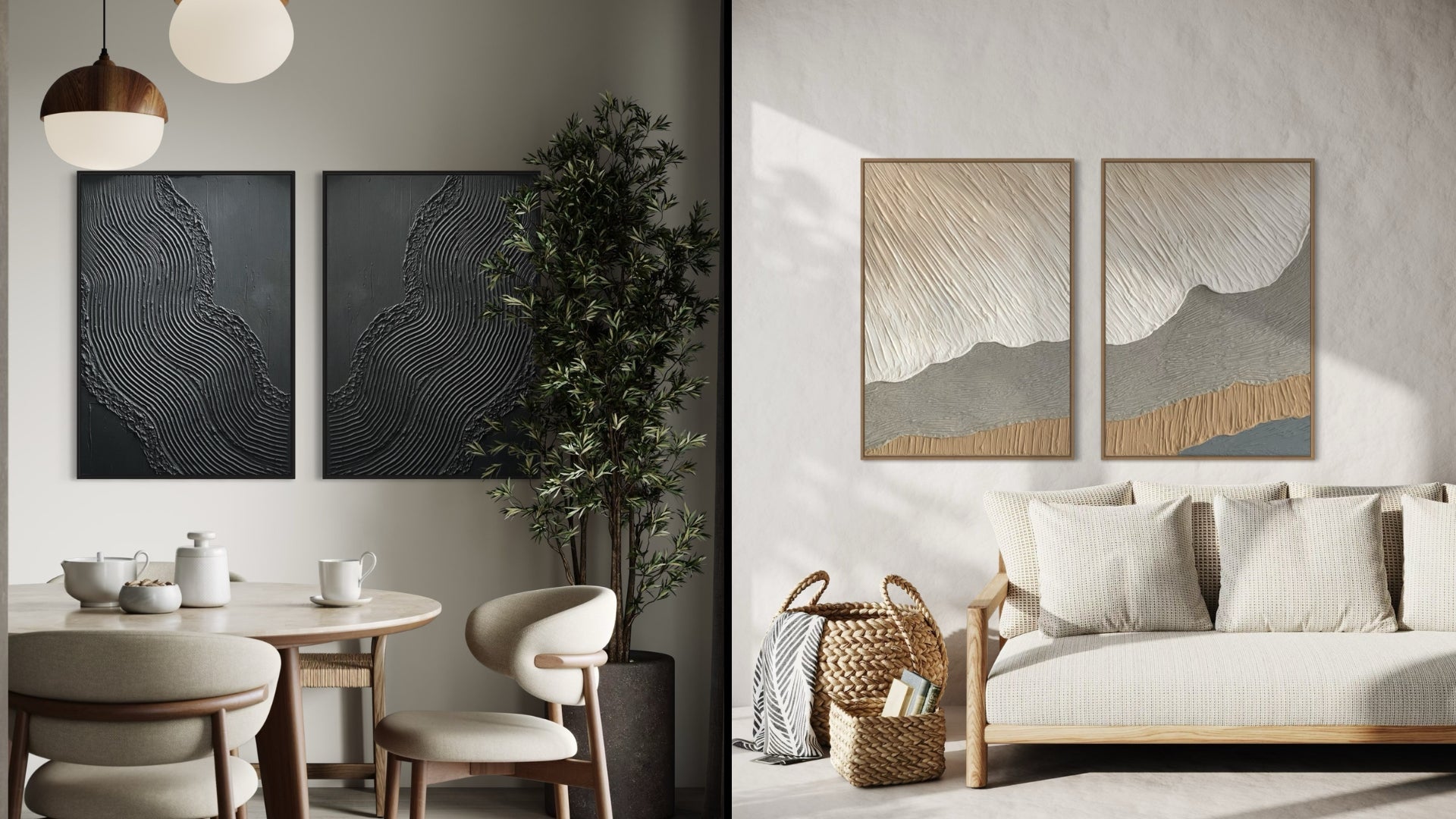 Modern, minimalist textured wall art, set of 2 paintings