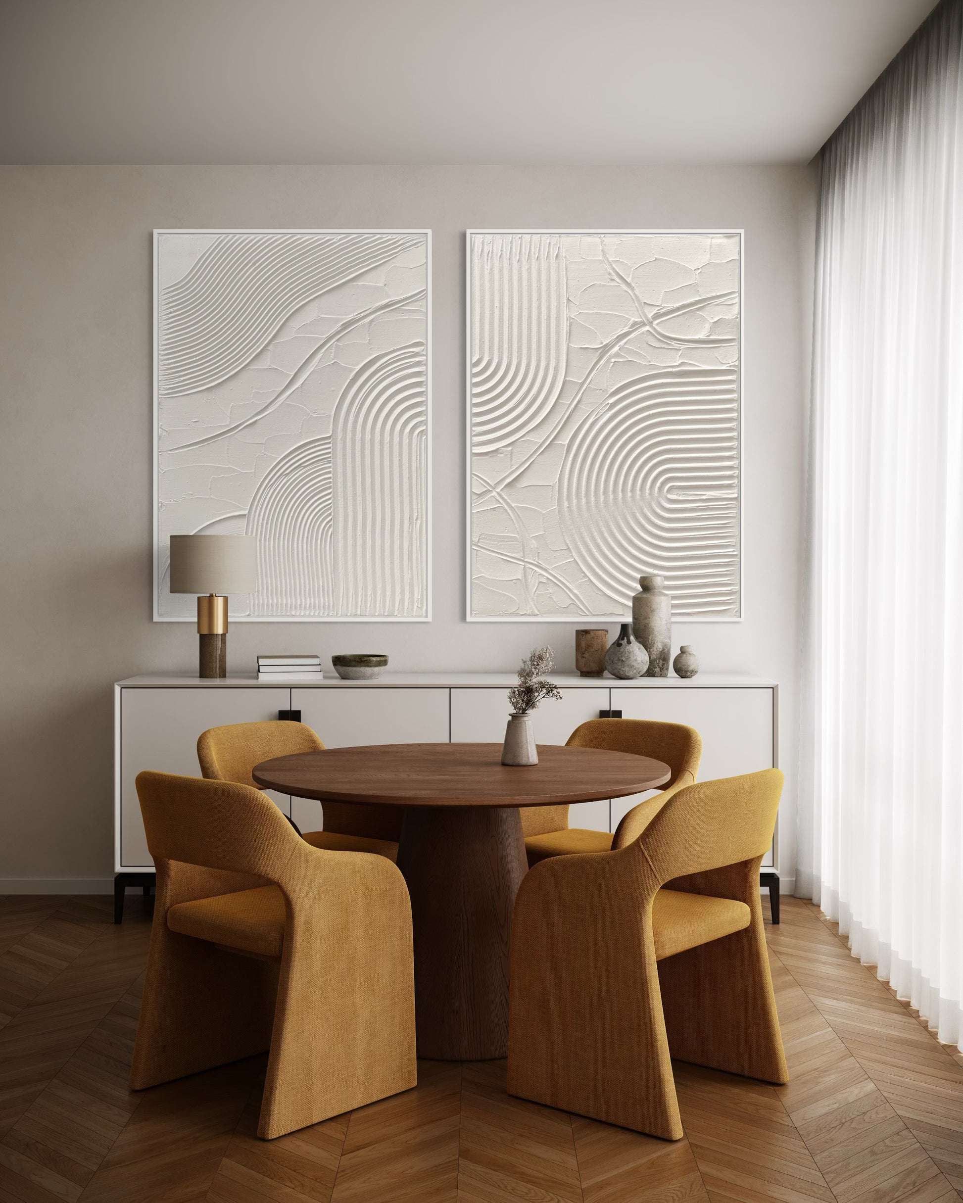 Dyptyk ERIS – nowoczesna dekoracja ścienna z białych obrazów strukturalnych